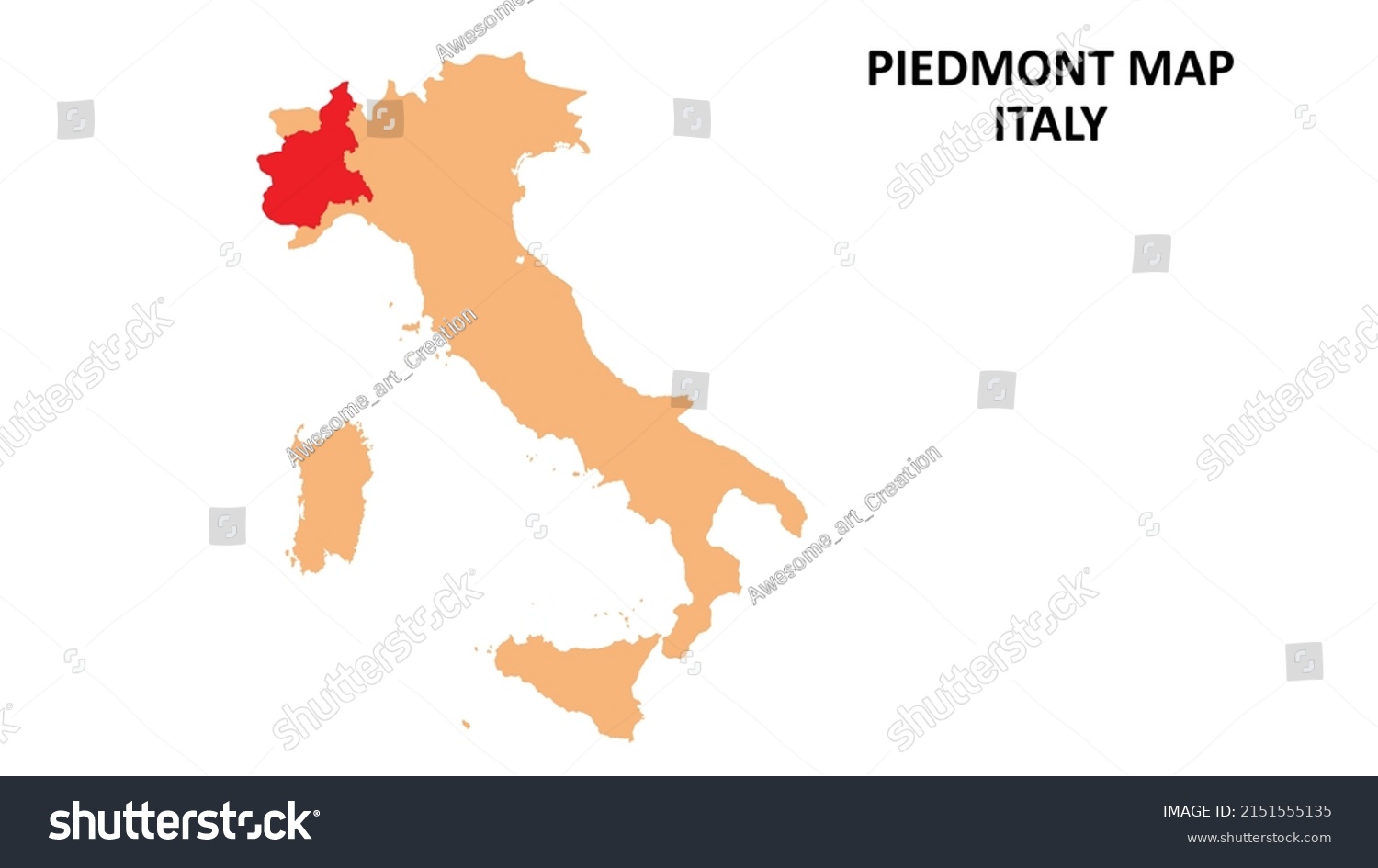 Piedmont Regions Map Highlighted On Italy Stock Vector Royalty Free   Stock Vector Piedmont Regions Map Highlighted On Italy Map 2151555135 