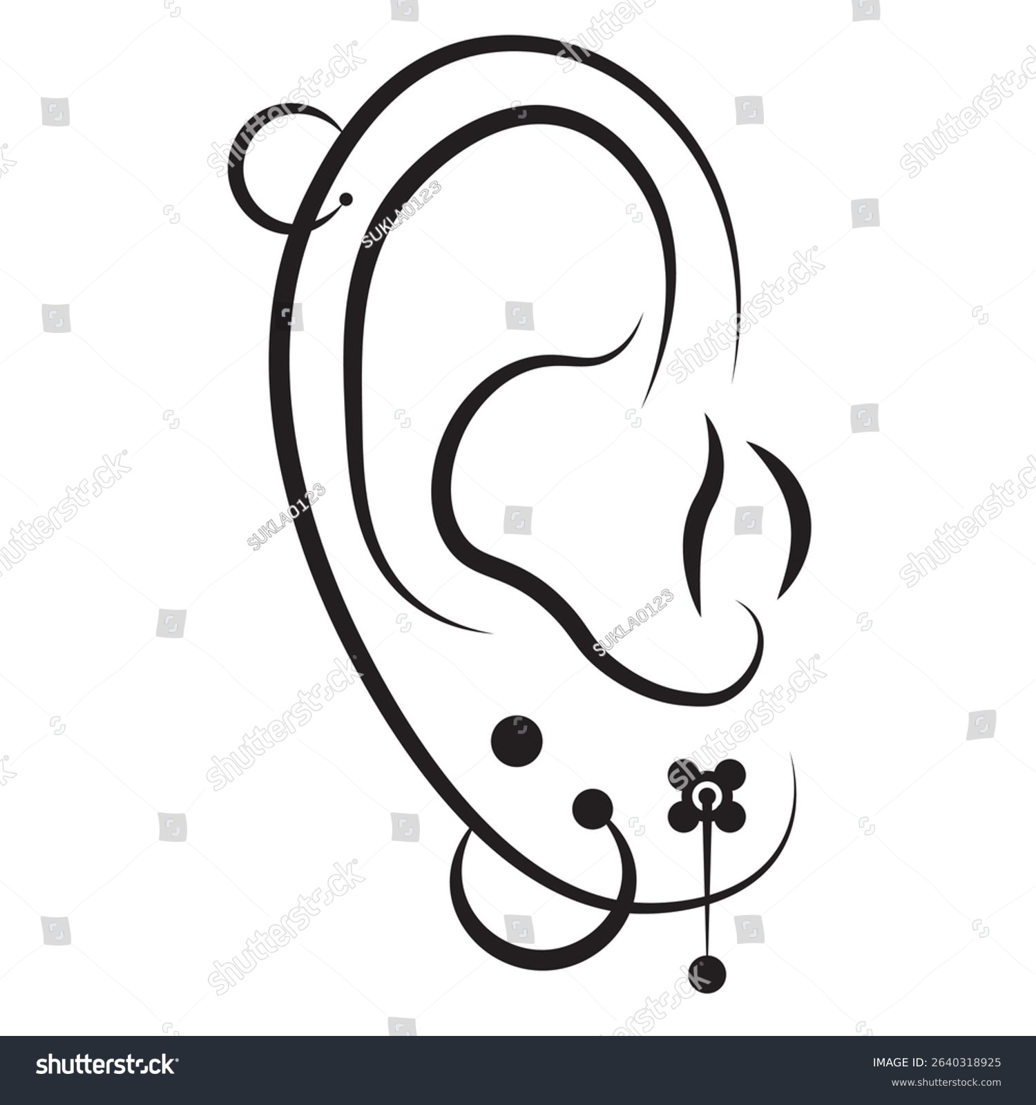 black ear with piercings, minimalist design clip art preview