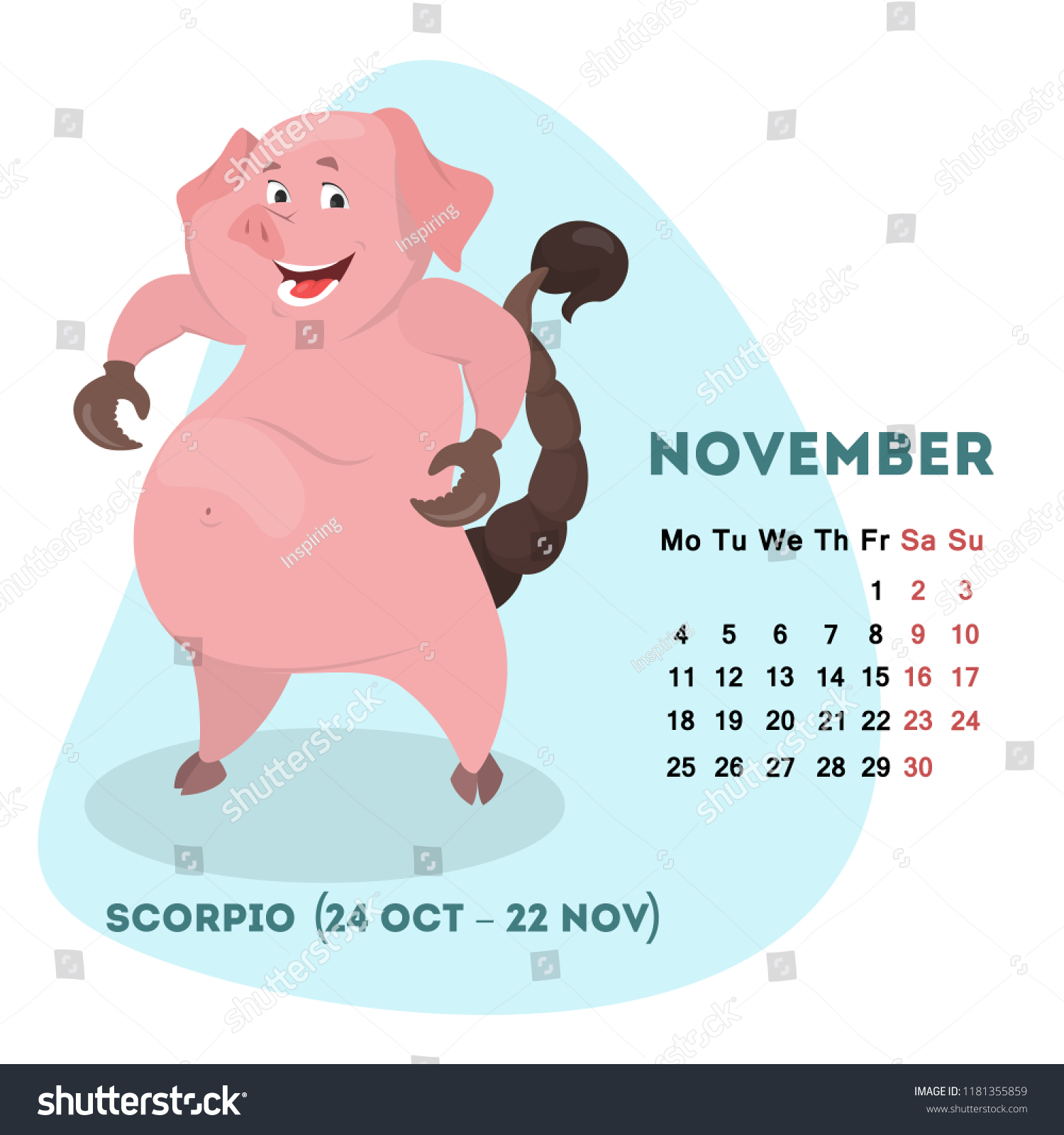 pig calendar november 2019 cute month stock vector royalty free november 2019 calendar clipart