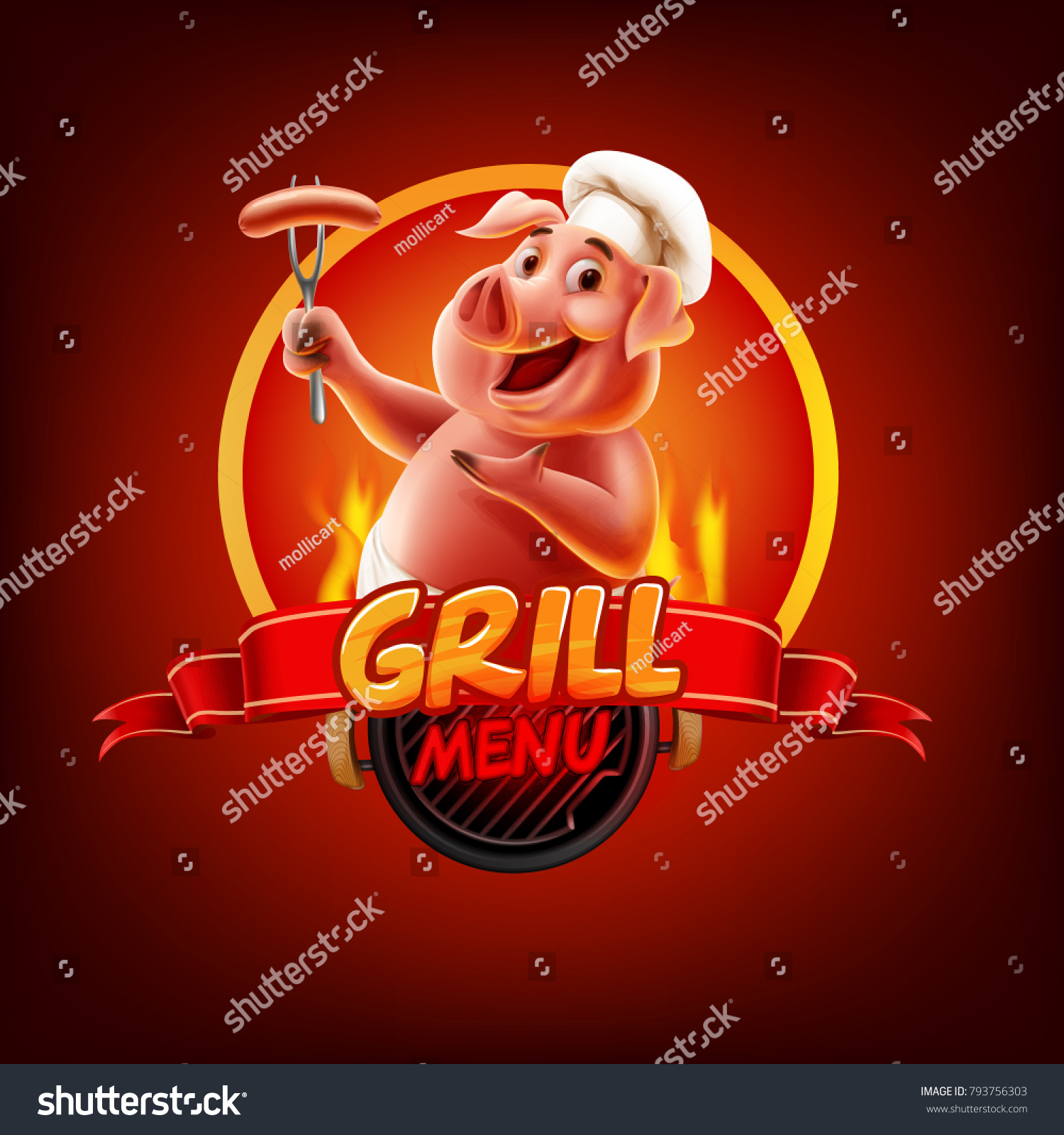 Pig Chef Bbq Stock Vector Royalty Free 793756303