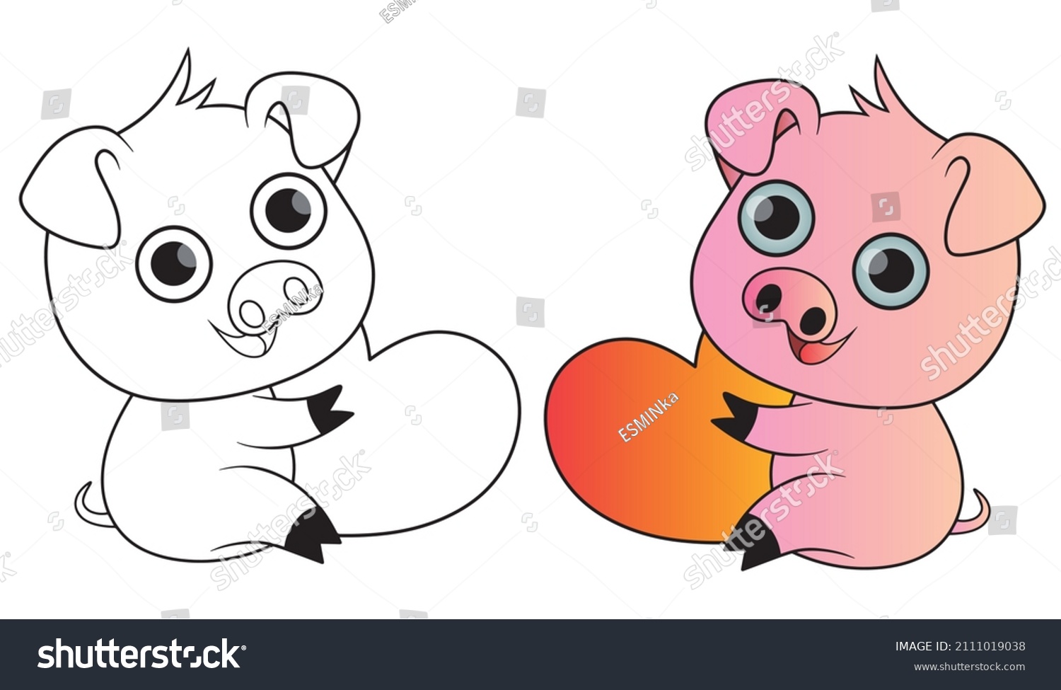 Pig Drawing Heartvector Illustrationvalentines Day Clipartfunny Stock 