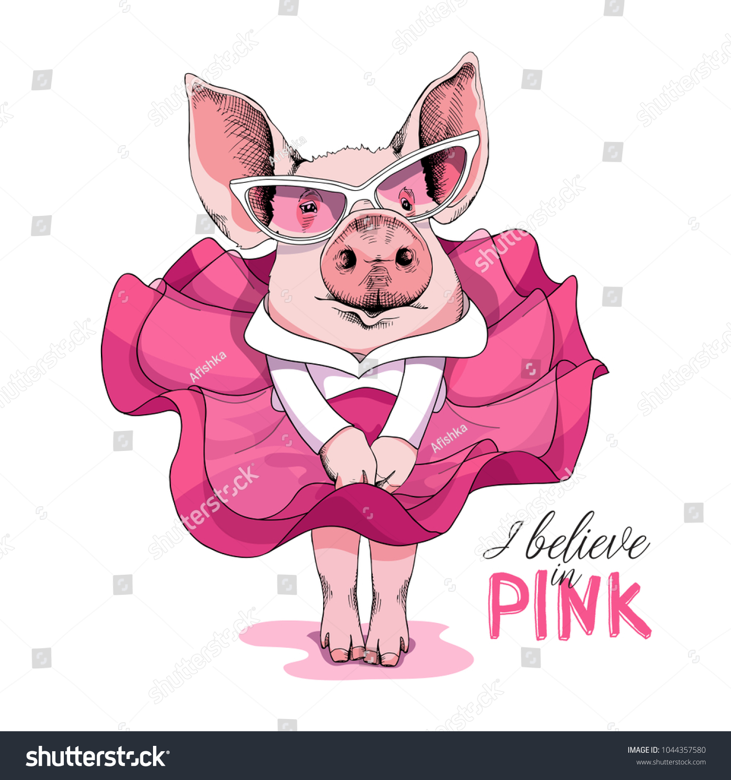 Stock Vector Pig In A Pink Dress And In A Sunglasses Posing Like A Superstar Vector Illustration Jpg