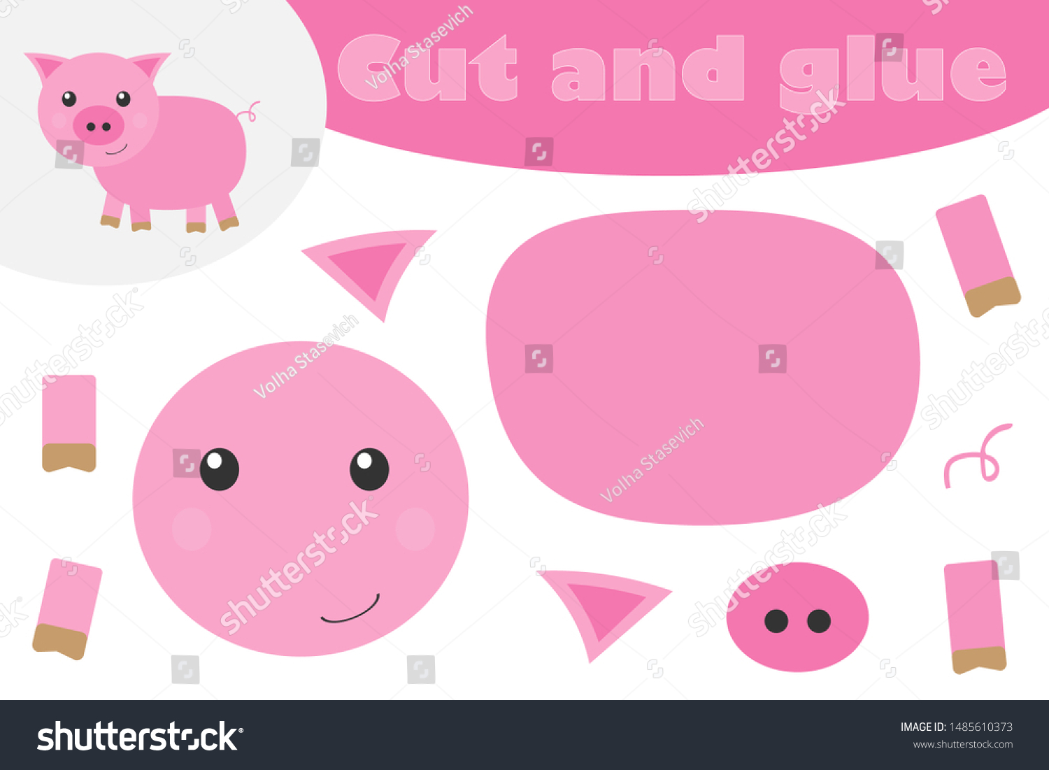 Stock Vector Pig In Cartoon Style Education Game For The Development Of Preschool Children Use Scissors And Jpg