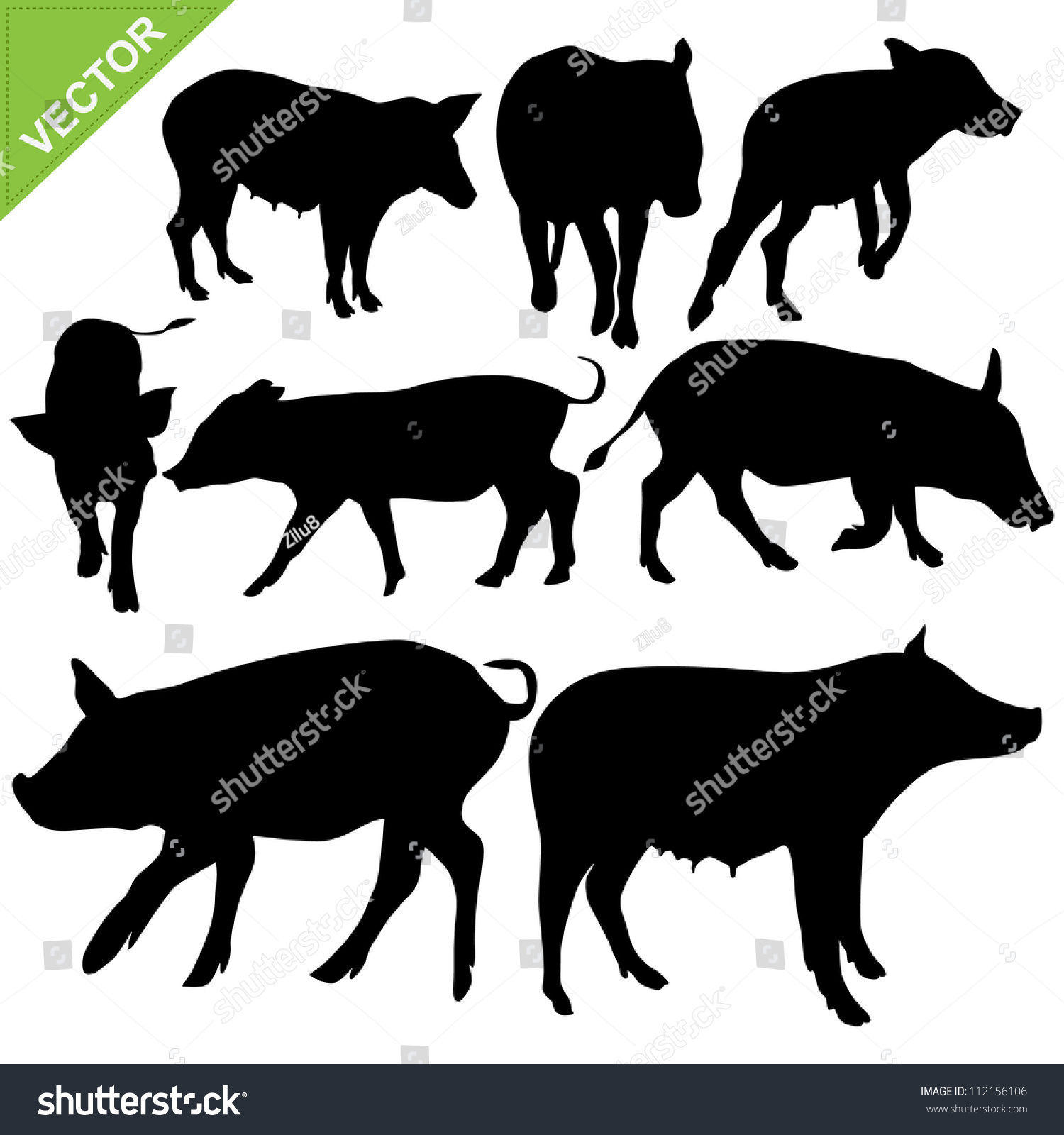 Pig Silhouettes Vector - 112156106 : Shutterstock