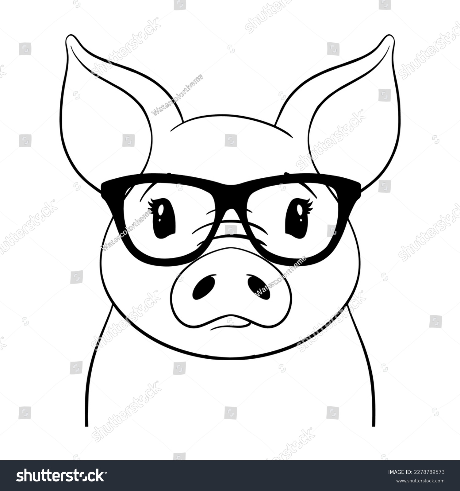 SVG of Pig svg file,Pig with Glasses svg,Pig Cut File,Cute Pig Svg,Pig Face svg,Pig Vector,Pig Clipart,Pig Lineart,Farm Animal svg,Animal svg file  svg
