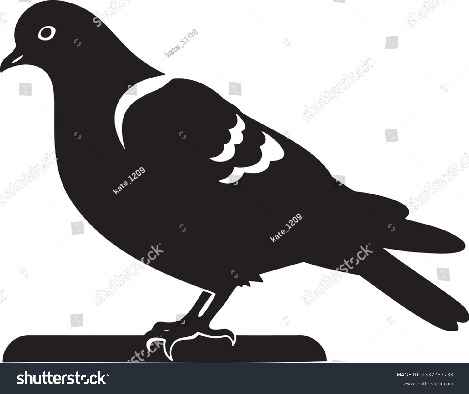 SVG of Pigeon perched on a ledge, Basic simple Minimalist vector graphic, isolated on white background, black and white svg