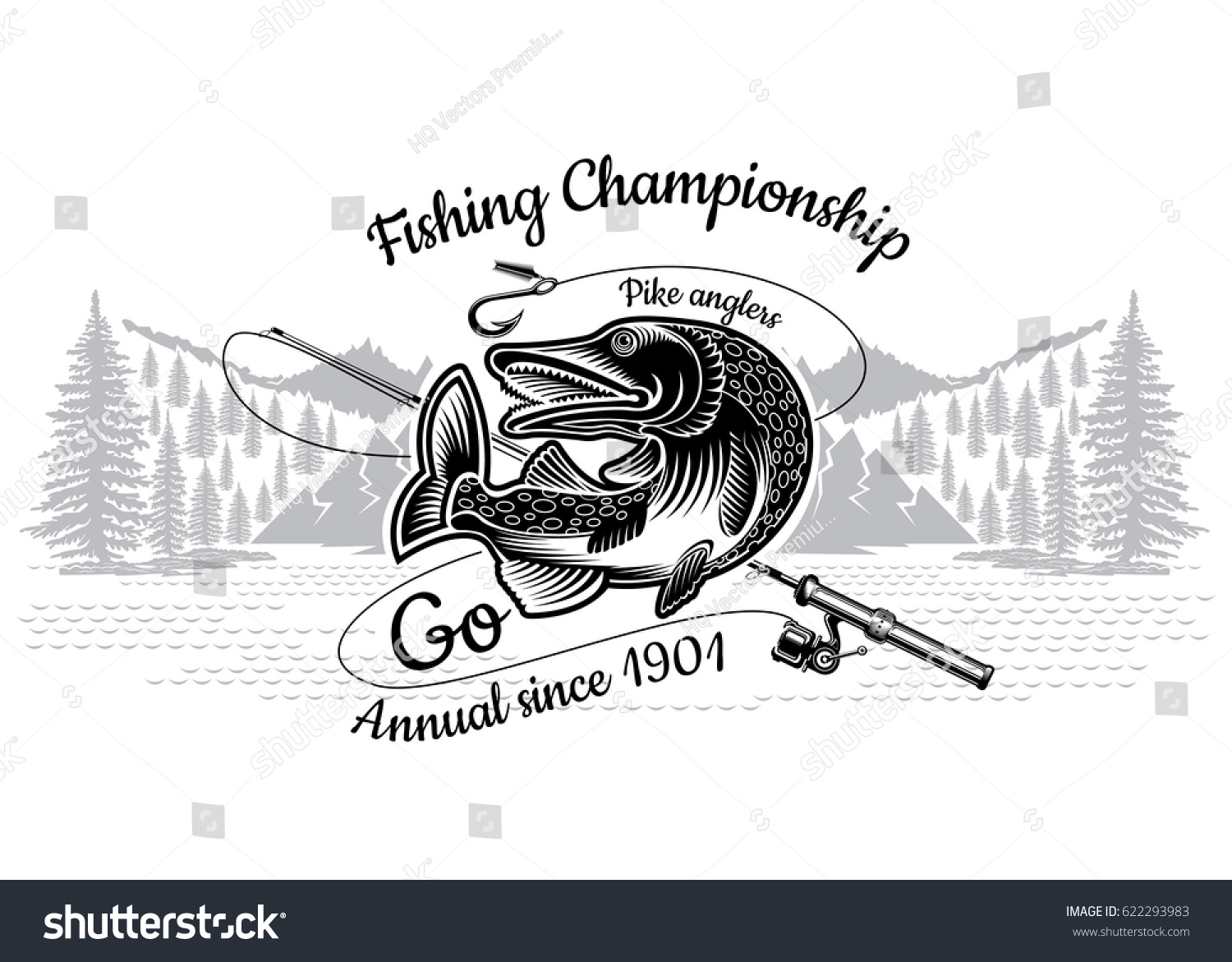 Download Pike Fish Bend Crossed Fishing Rod Stock Vector 622293983 ...