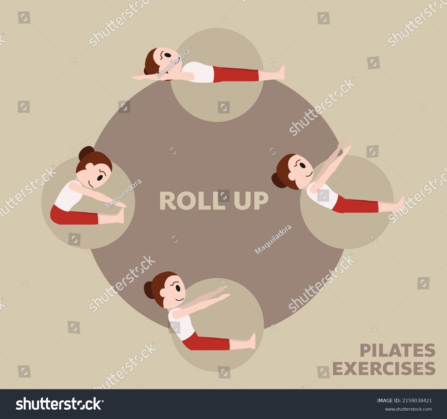 Pilates Moves Exercises Roll Cute Cartoon Stock Vector Royalty Free Shutterstock