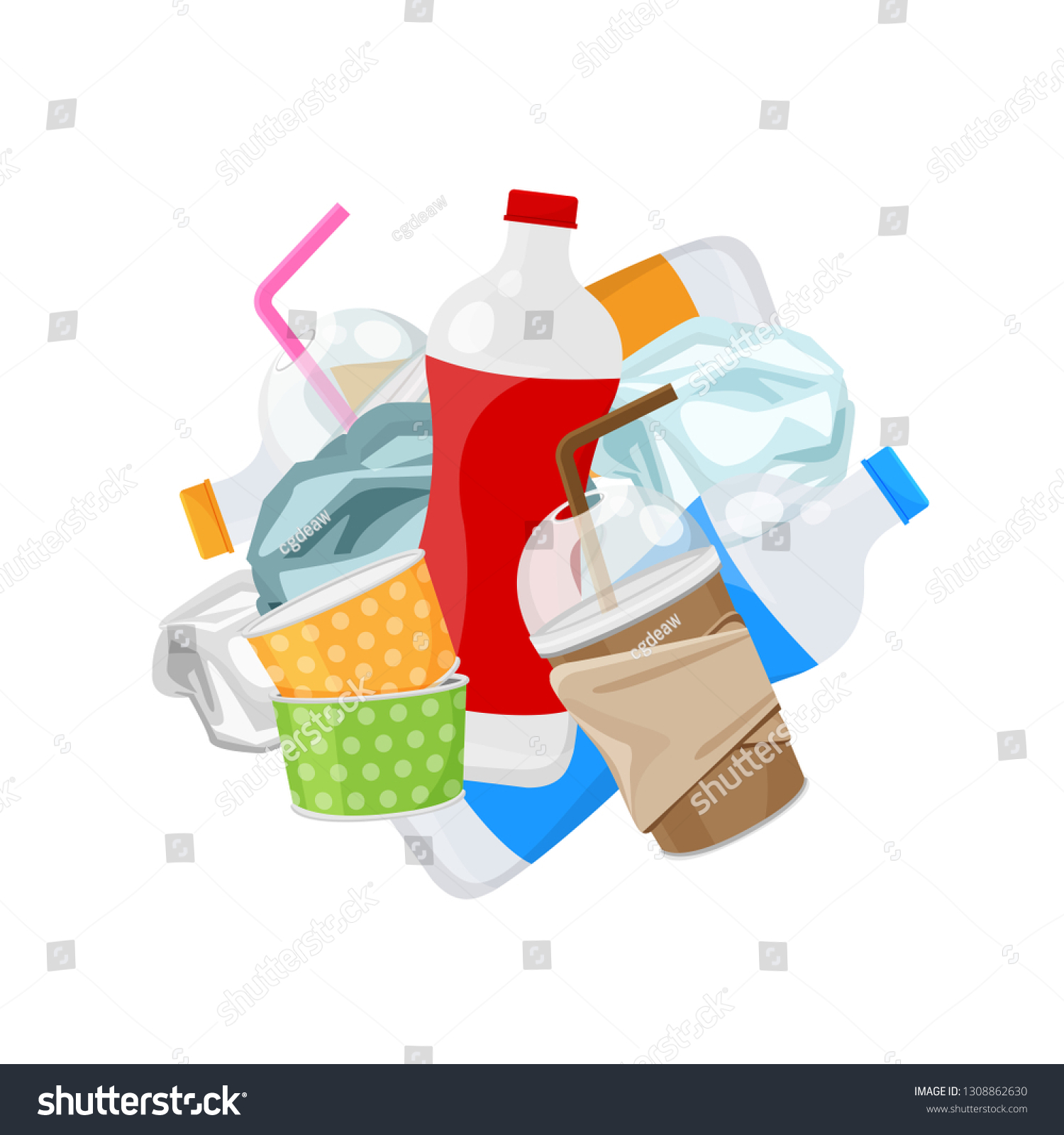 SVG of pile of plastic waste dump isolated on white background, plastic bottle garbage waste, plastic waste glass and paper cup garbage, illustration for garbage pollution (vector) svg