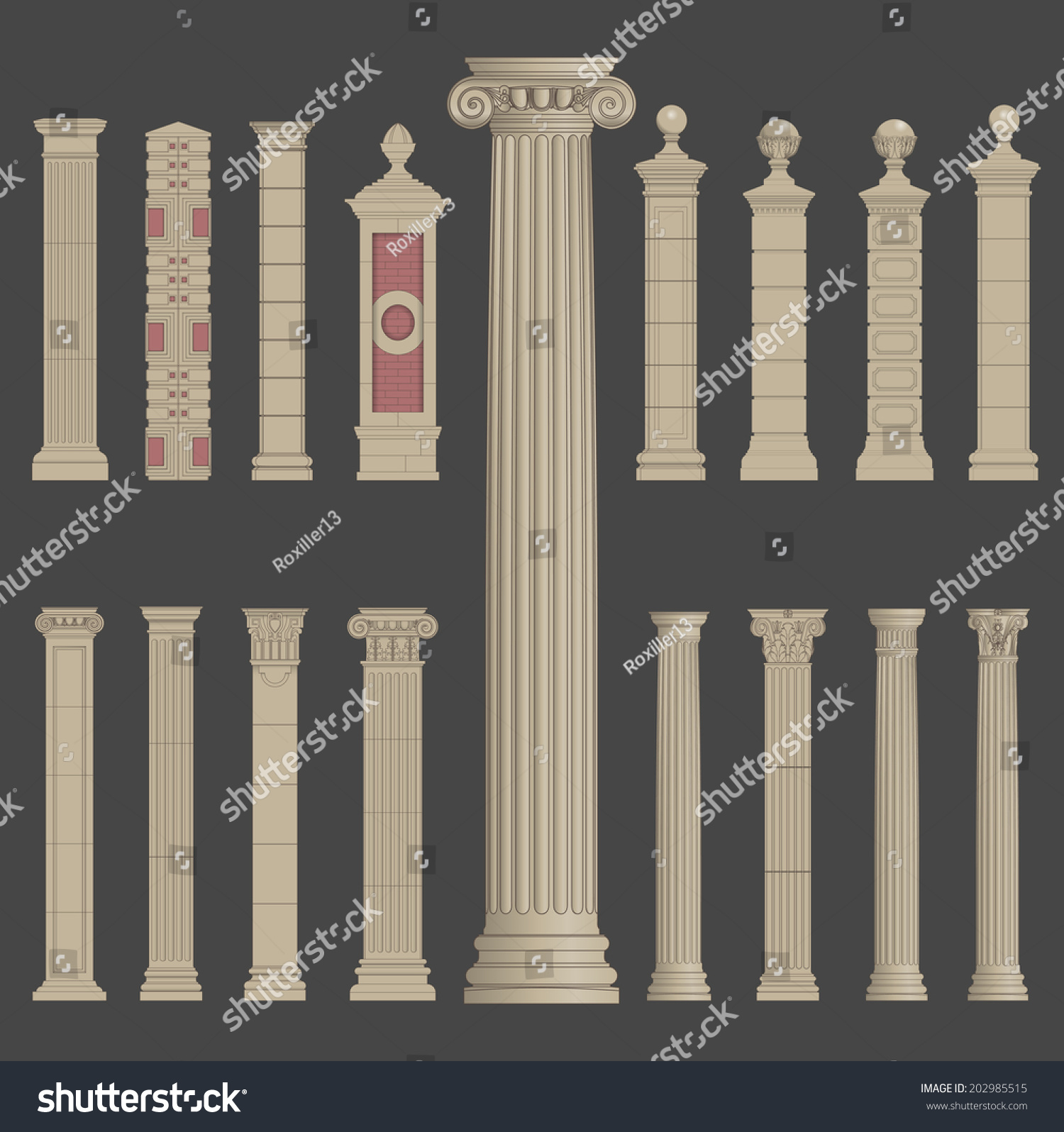 Greek Architecture Columns pillar column antique ancient old roman stock vector 202985515 Greek Architecture Columns pillar column antique ancient old roman stock vector 202985515