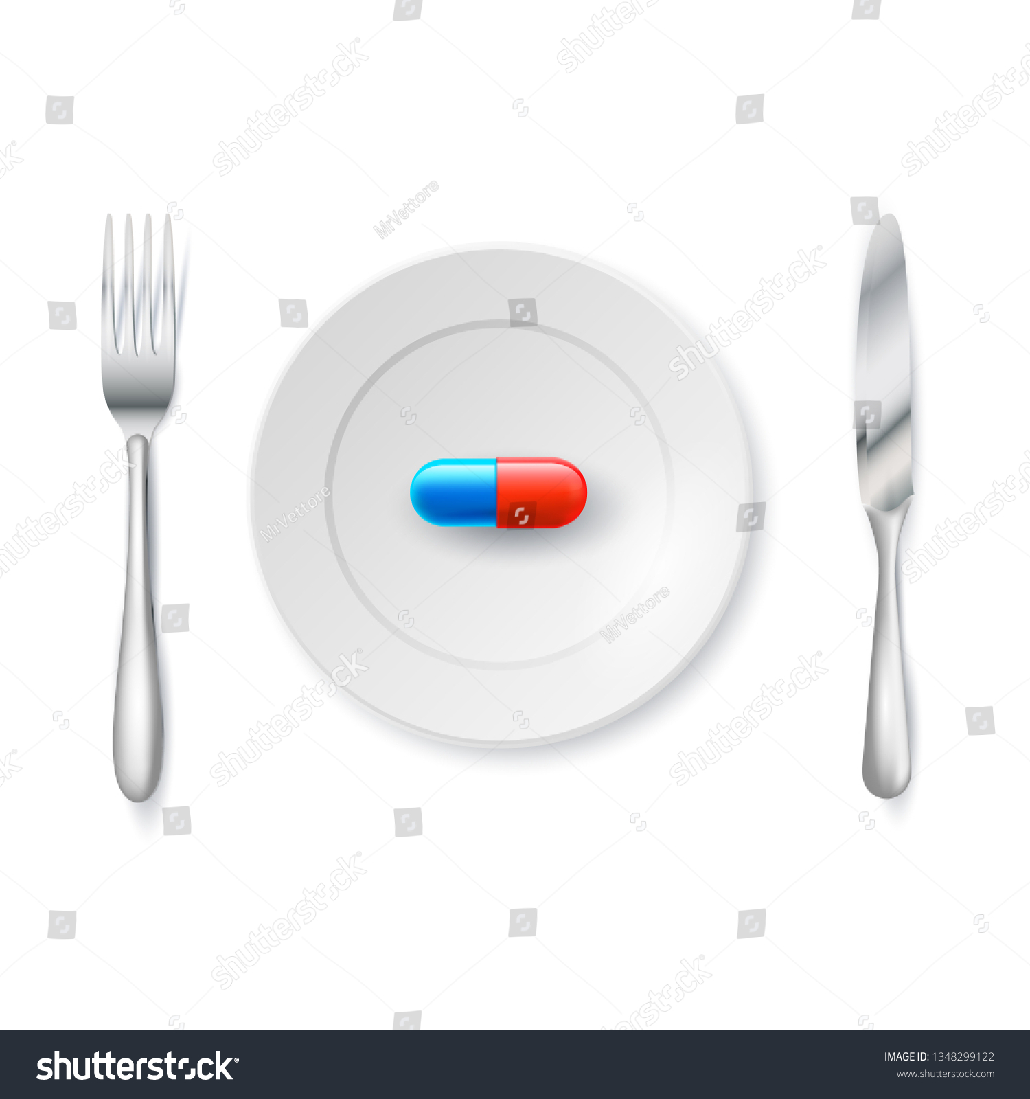 Pills Capsules On Plate Fork Knife Stock Vector Royalty Free