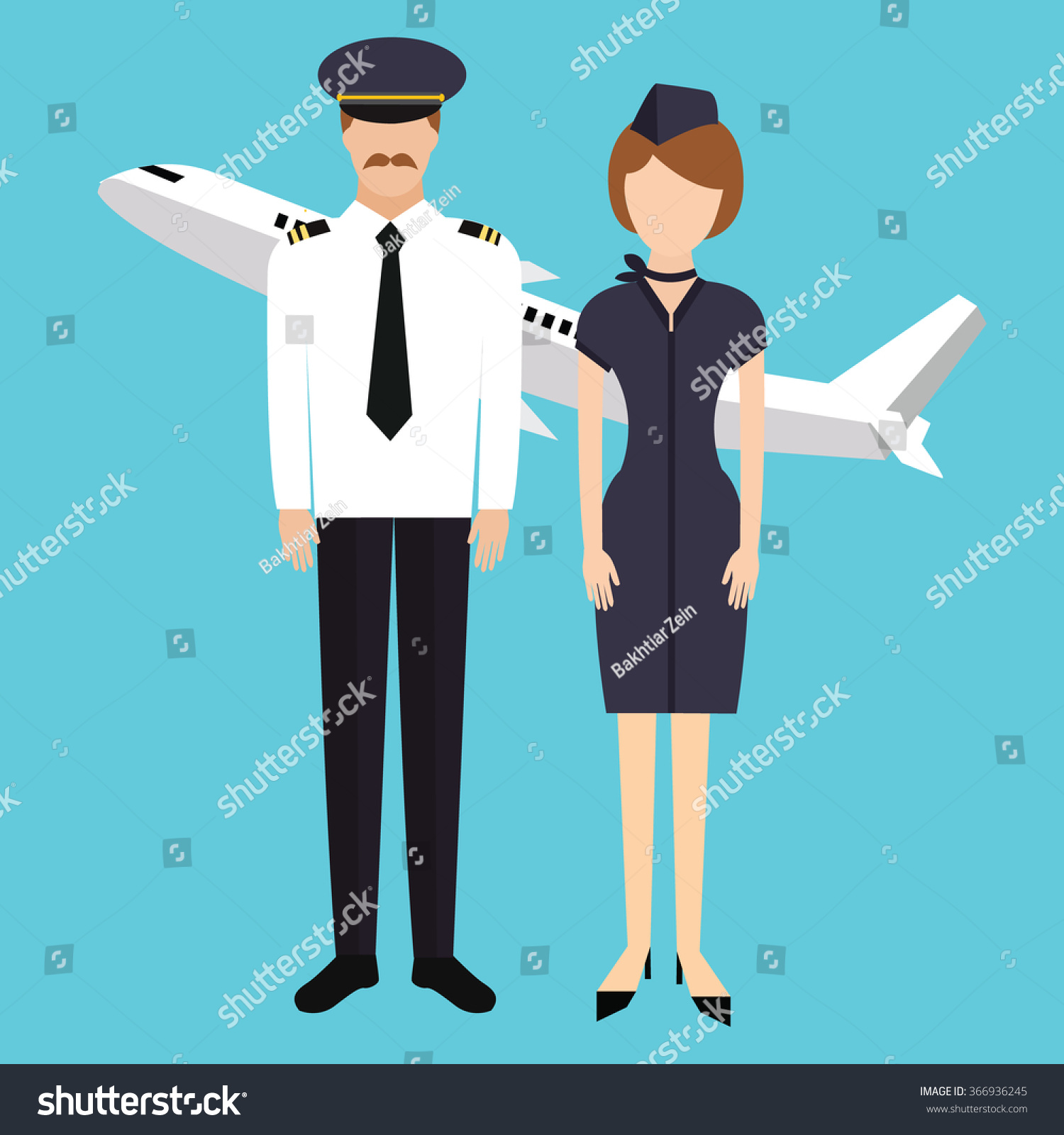 Pilot Stewardess Flight Attendance Cabin Crew Stock Vector 366936245 ...