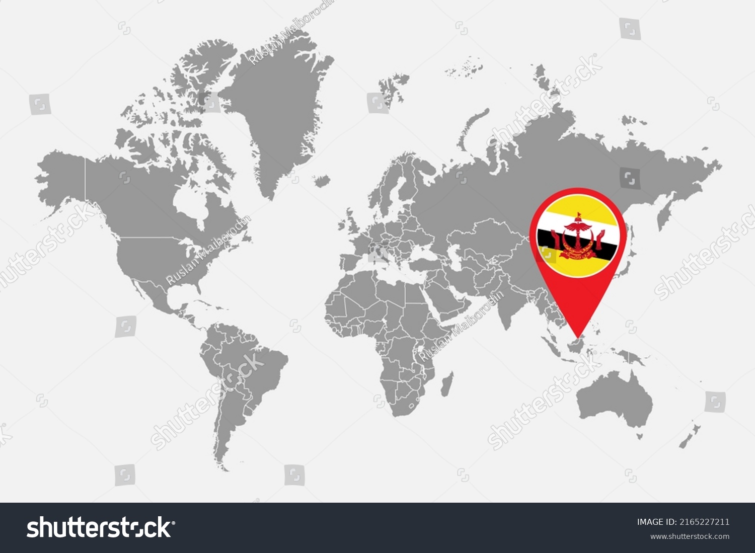 Pin Map Brunei Flag On World Stock Vector Royalty Free 2165227211   Stock Vector Pin Map With Brunei Flag On World Map Vector Illustration 2165227211 