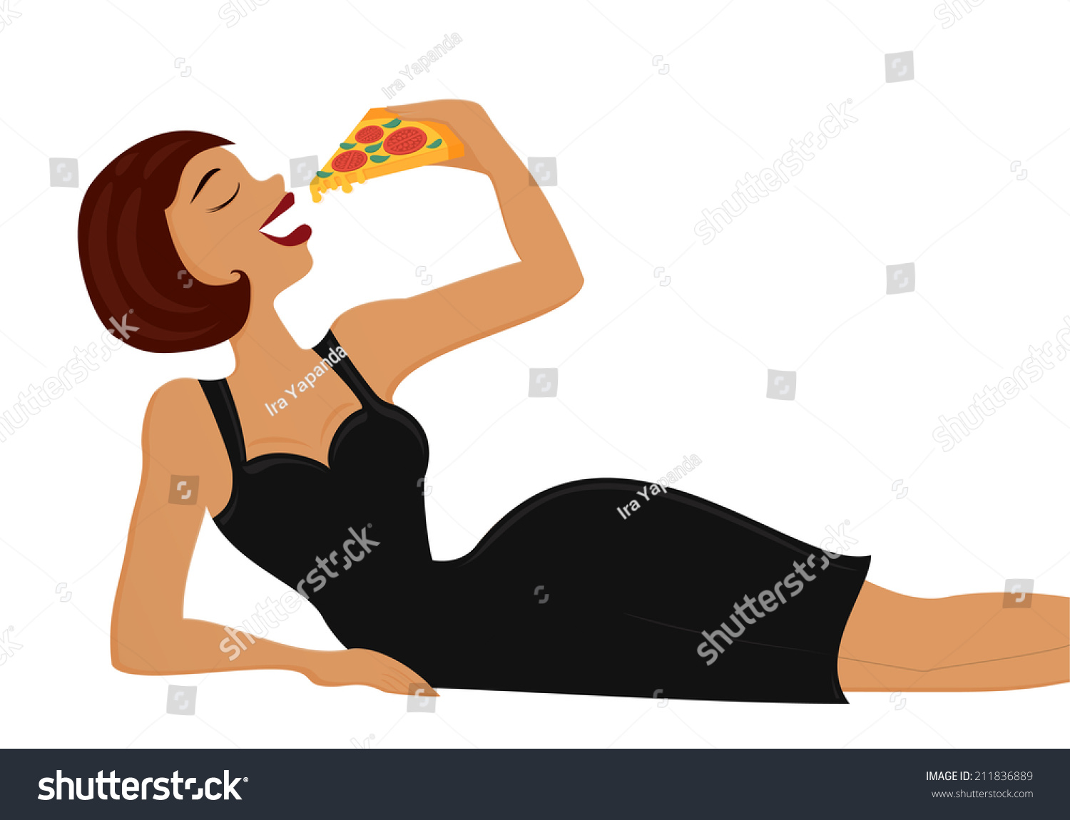 Pin Beautiful Woman Eating Pizza Isolated Stock Vector (Royalty Free ...