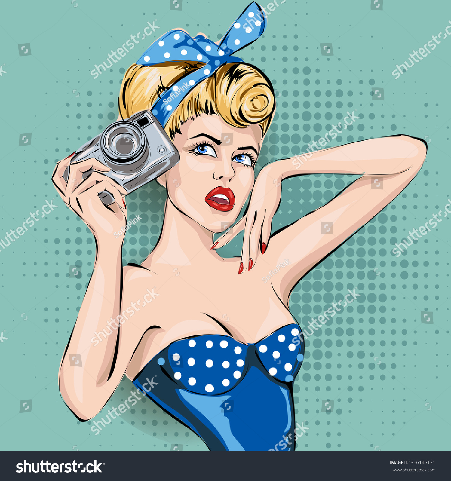 Pinup Sexy Woman Camera Taking Pictures Stock Vector Royalty Free