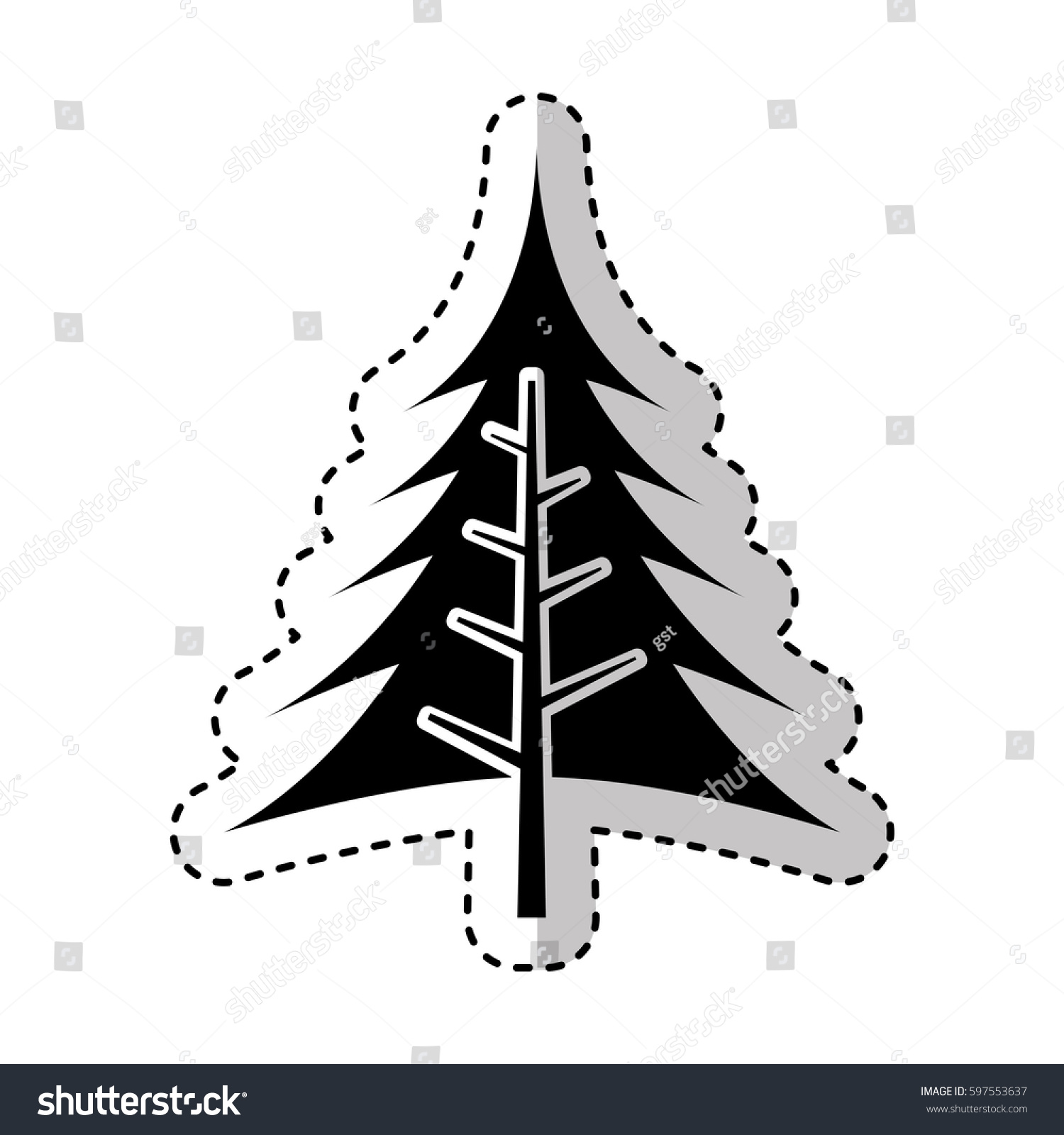 Pine Tree Silhouette Icon Vector Illustration Stock Vector 597553637