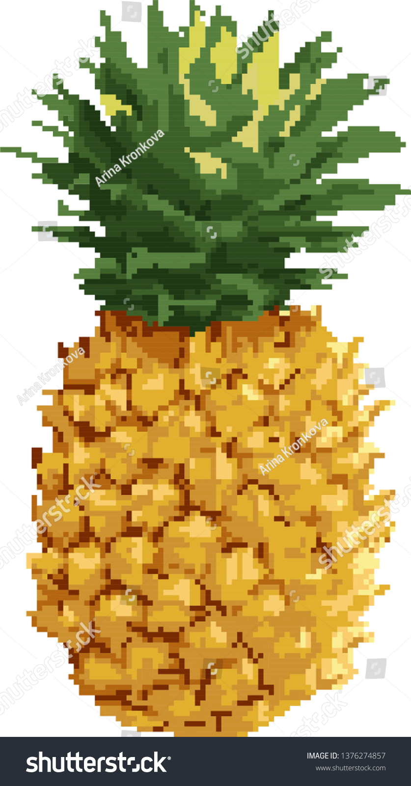 Pineaplle Exotic Fruit Pixel Art Flat Stock Vector Royalty