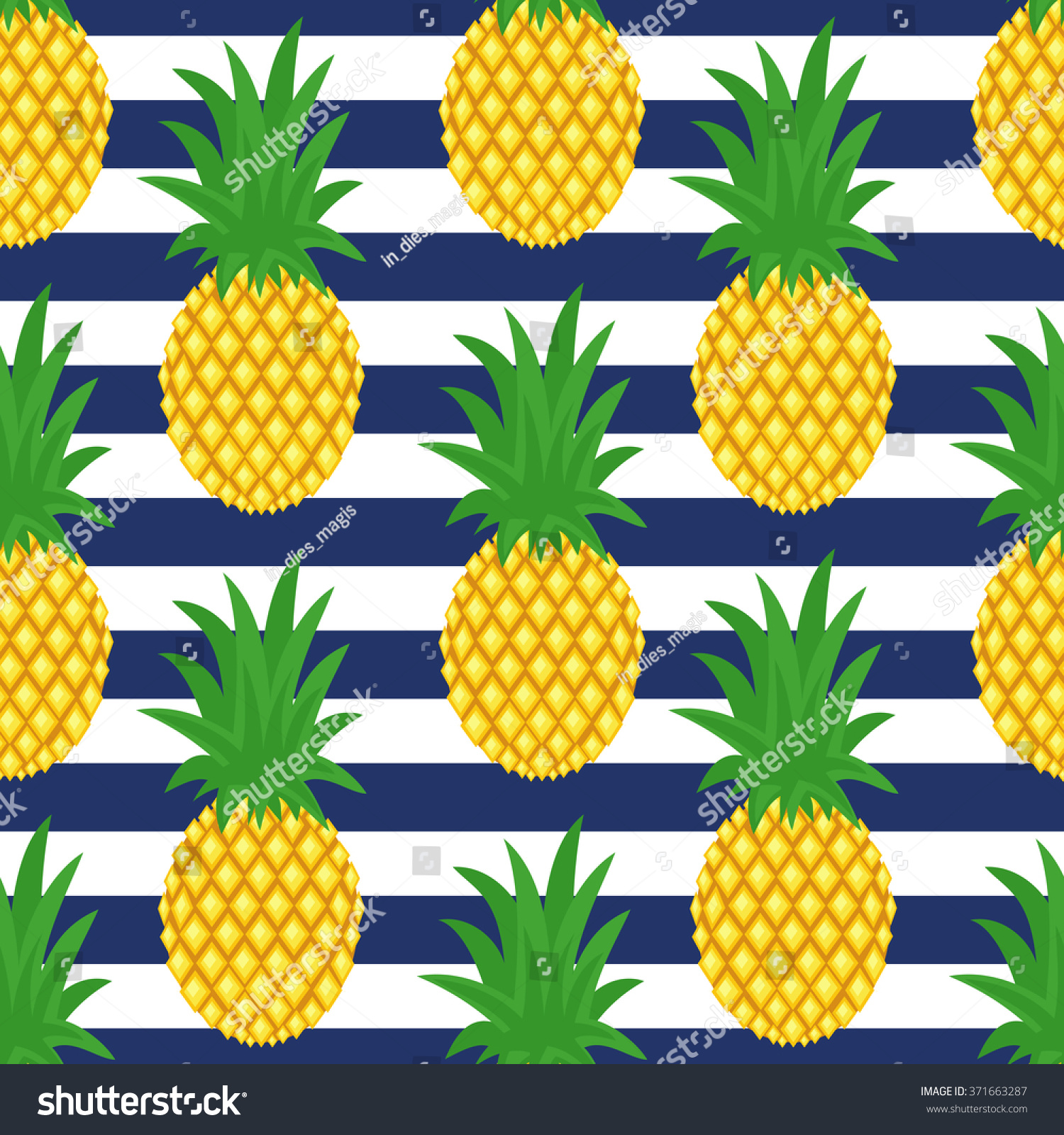 Pineapple On Striped Background Cute Vector Stock Vector 