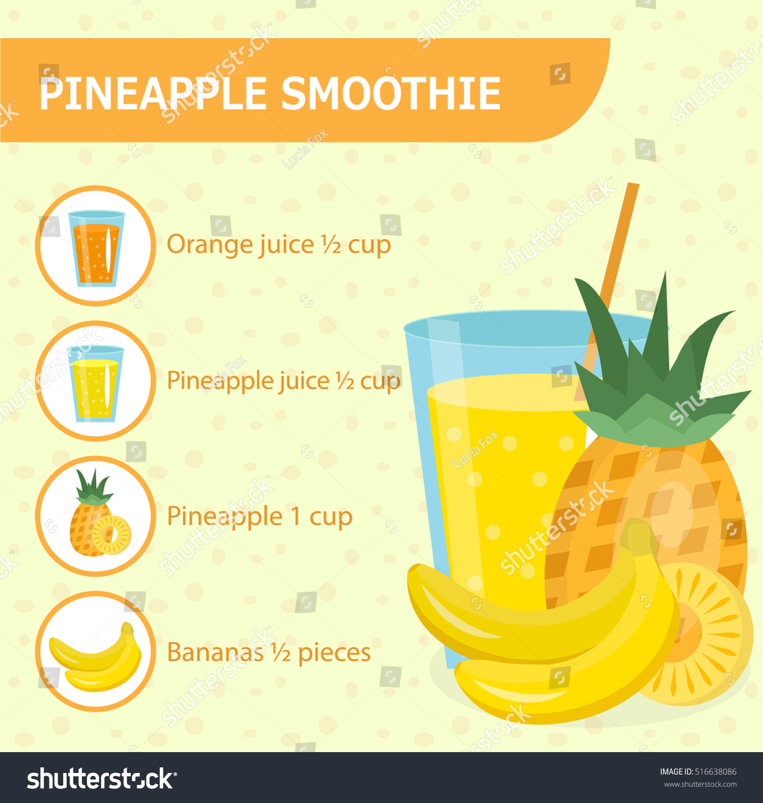 Pineapple Smoothie Recipe Ingredients Stock Vector Royalty Free 516638086