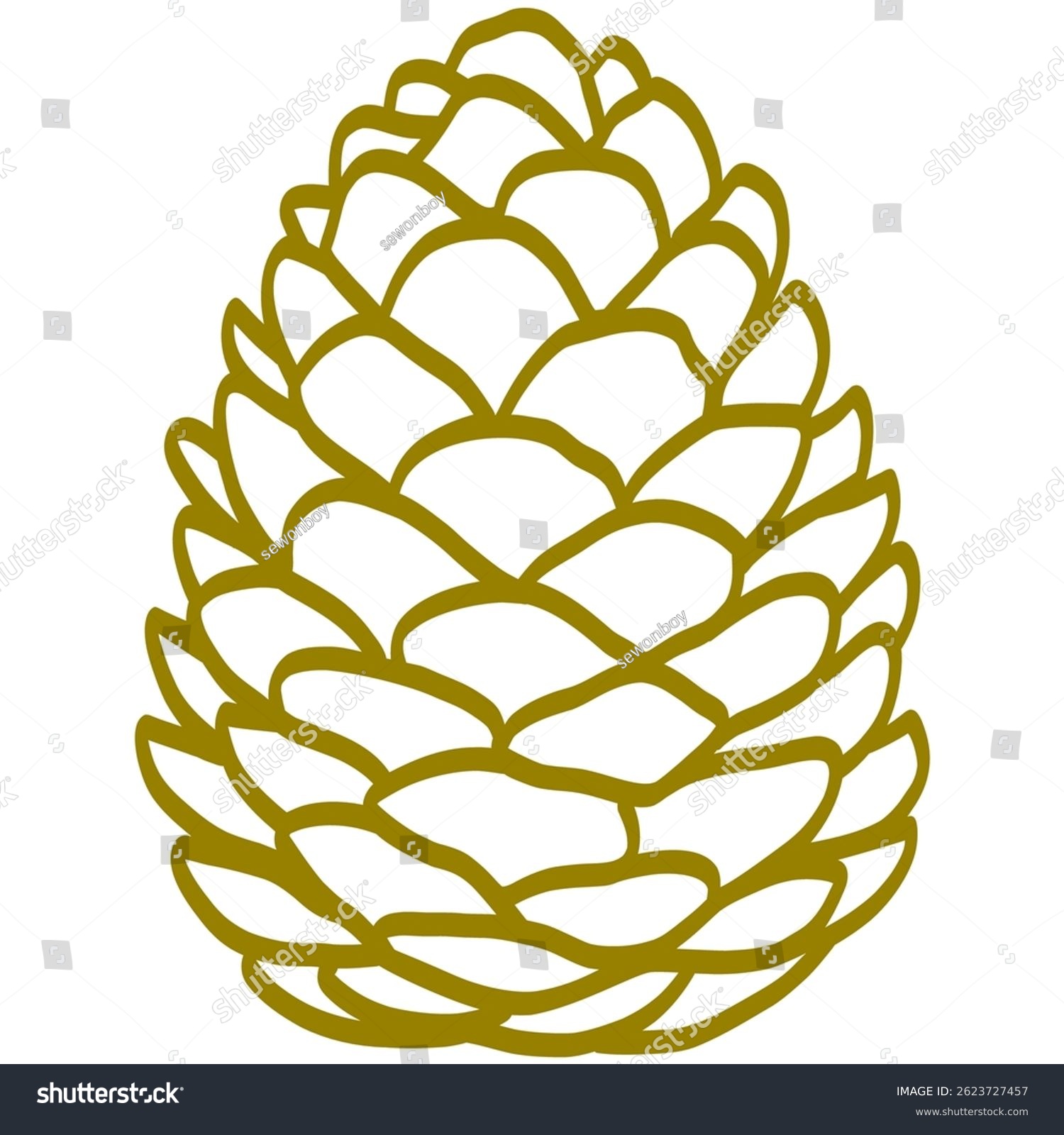 golden pine cone outline on white background clip art preview