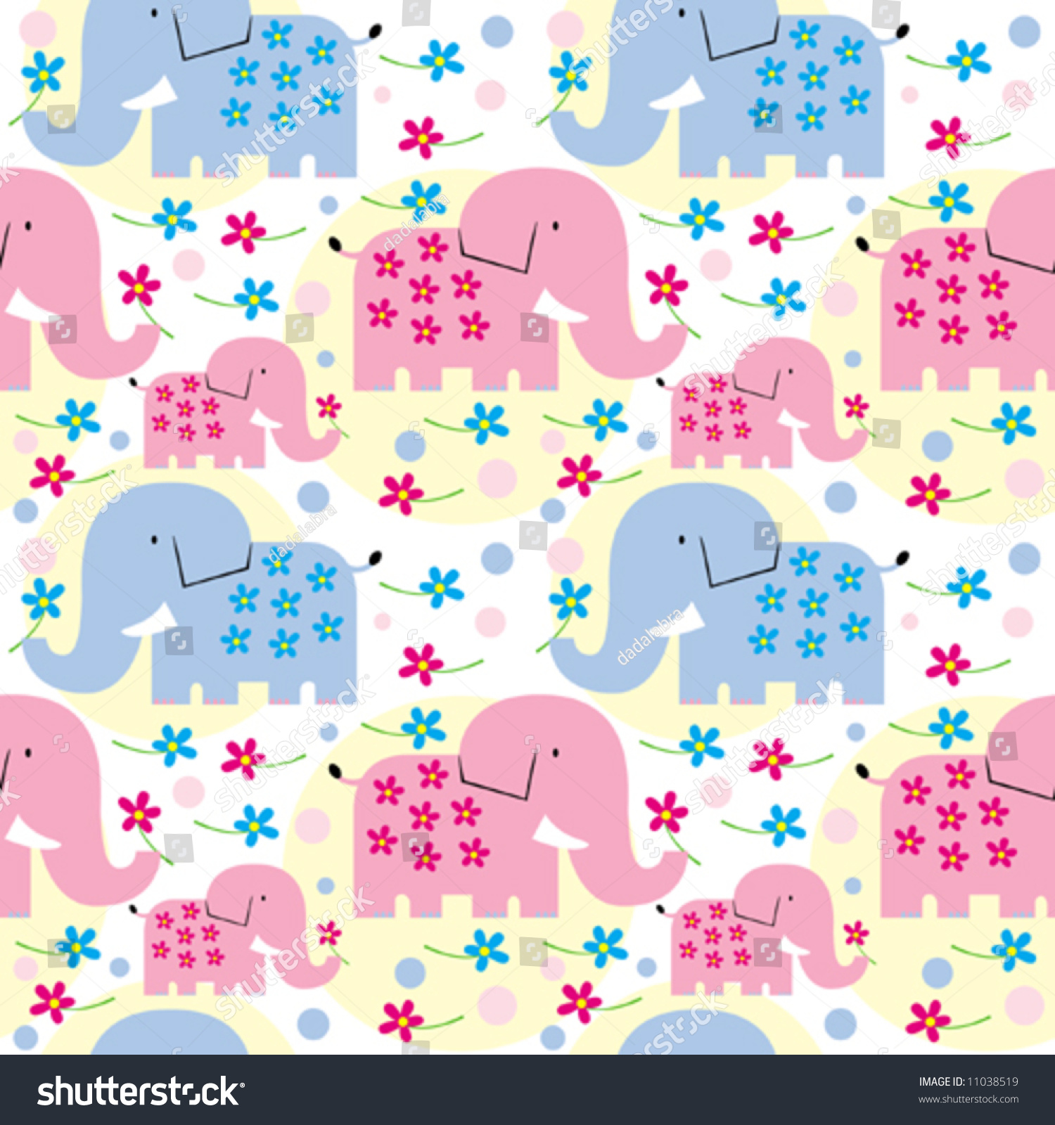 Pink And Blue Floral Elephants In Seamless Vector Pattern - 11038519 ...
