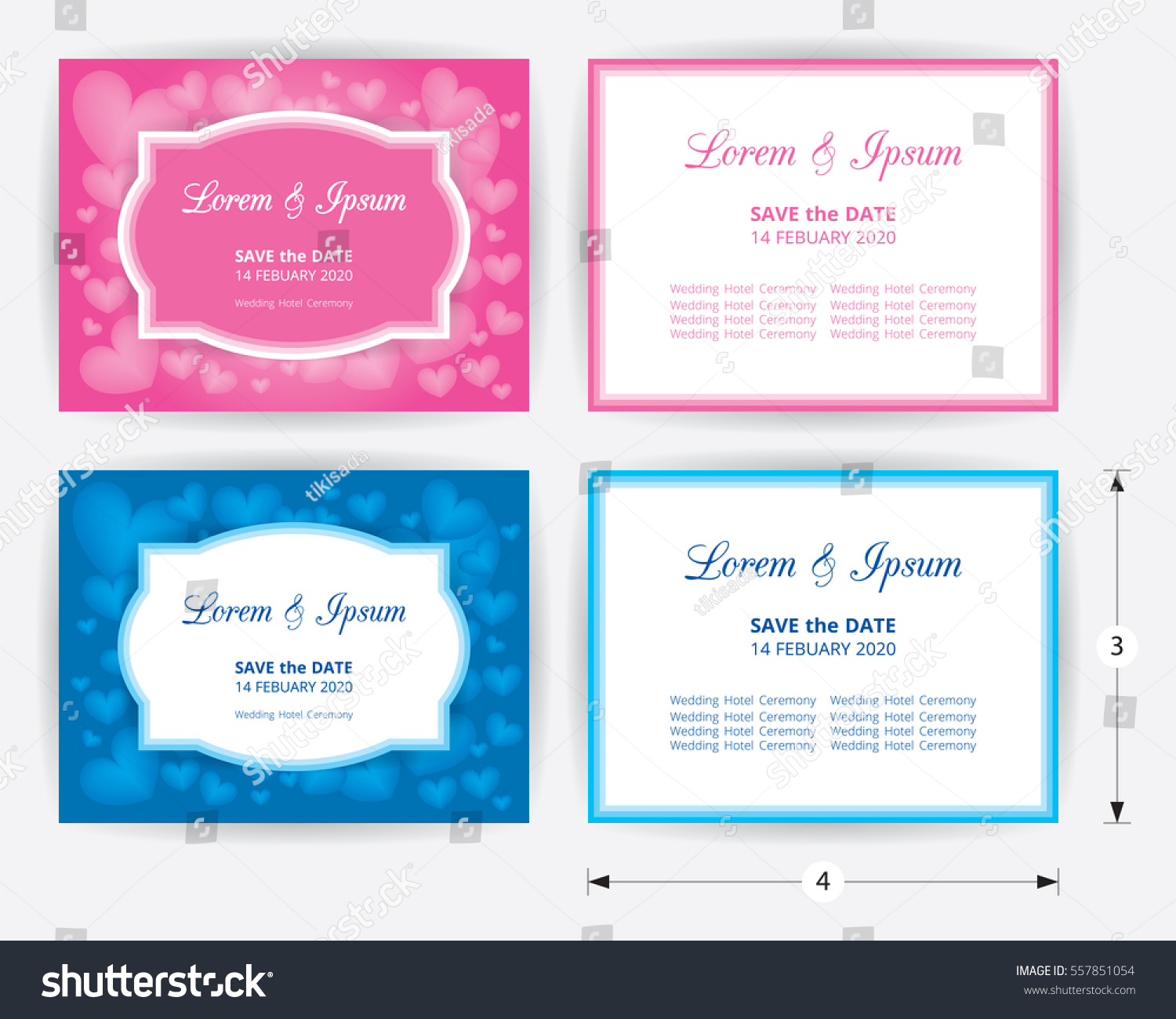 Pink Blue Wedding Card Template White Stock Vector Royalty Free