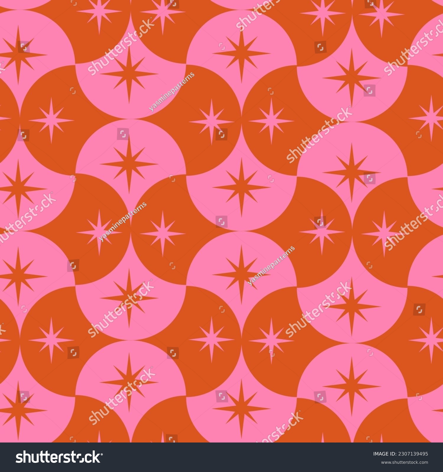 SVG of Pink and orange mid century starbursts on scallop  geometric shapes seamless pattern. For fabric, wallpaper, home decor  svg