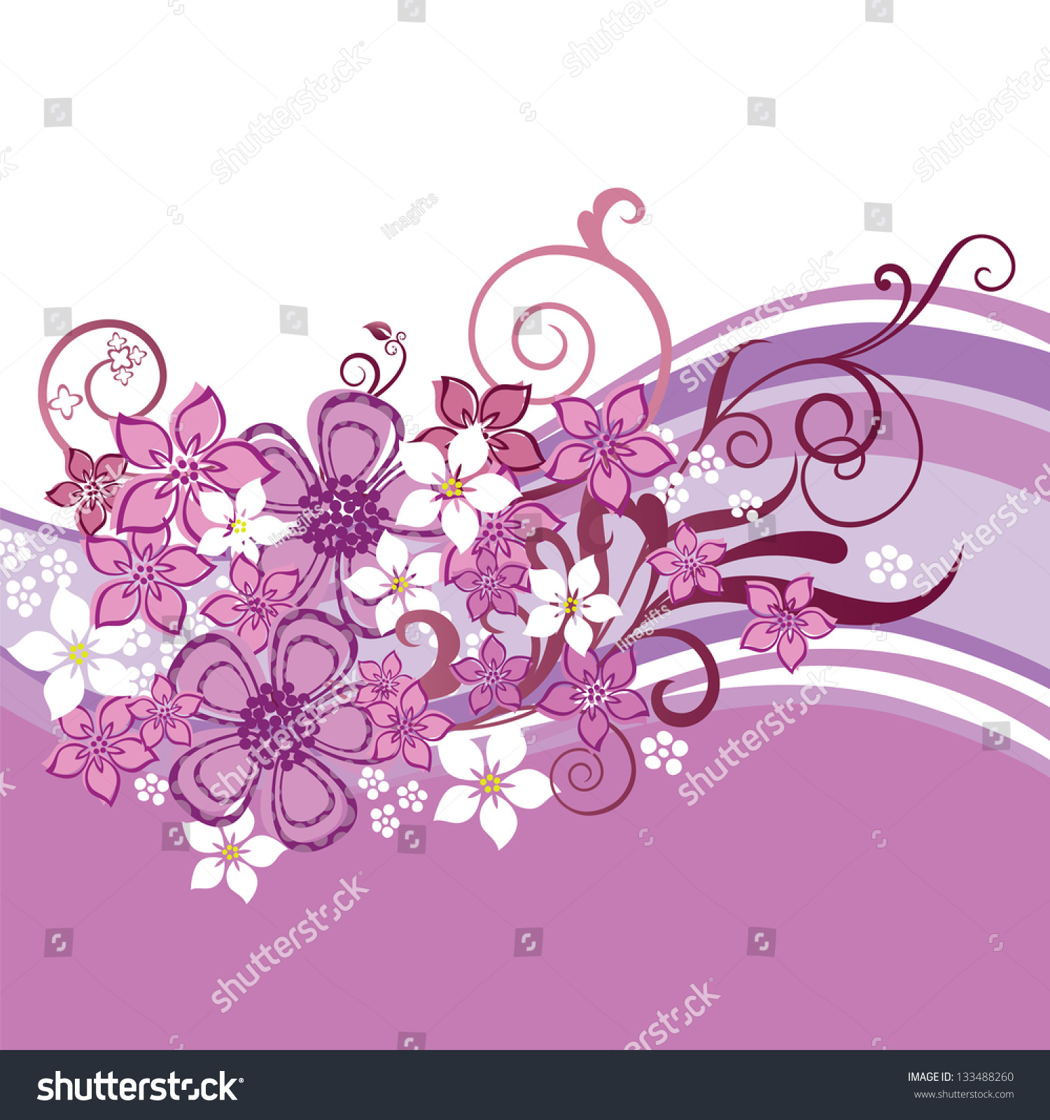 Pink White Flowers Swirls Border Isolated Stock Vector 133488260 ...