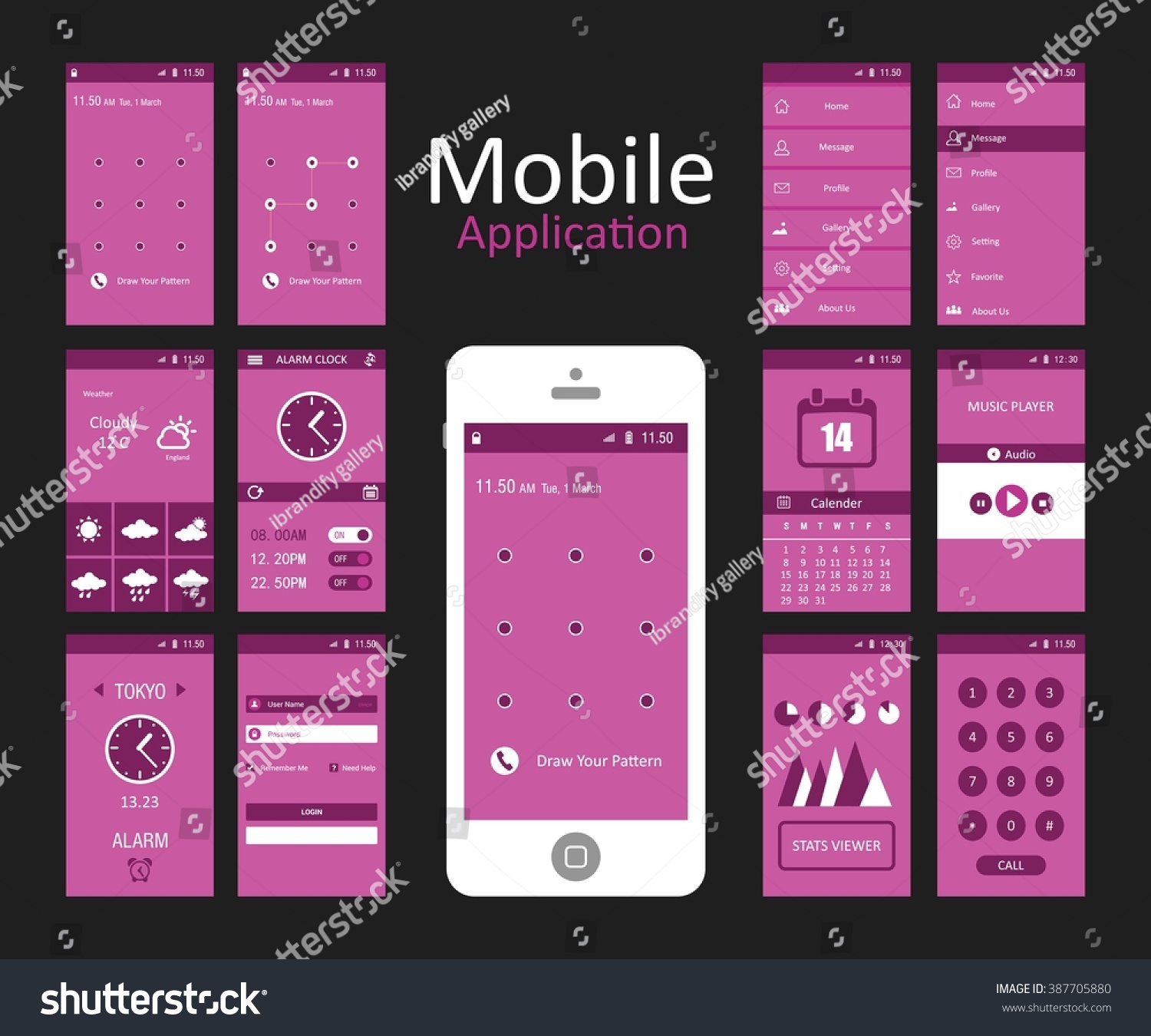 Pink Background Mobile App Android Flat Stock Vector Royalty Free