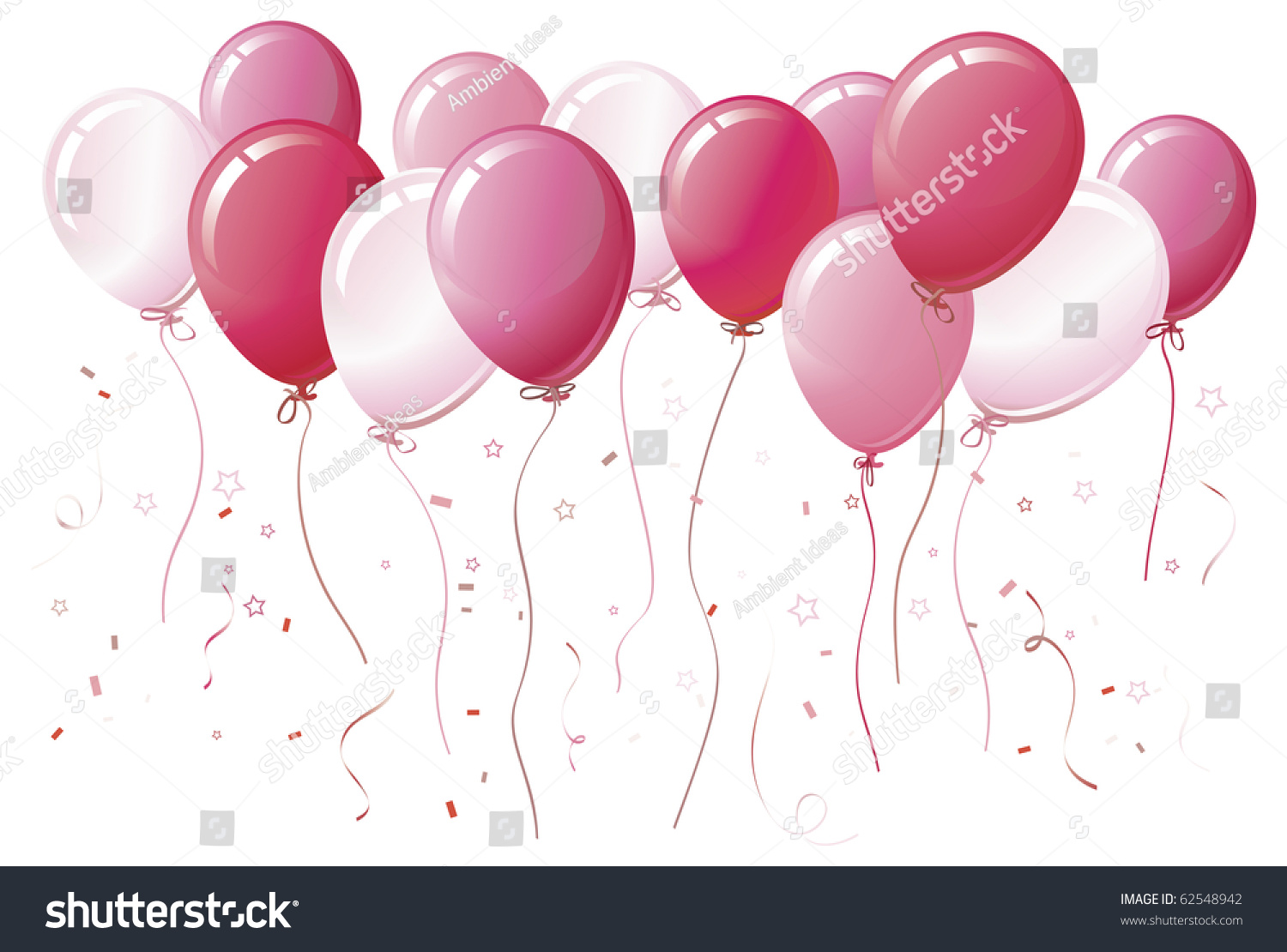 Pink Balloons Floating Together Colorcoordinated Ribbons Stock Vector ...