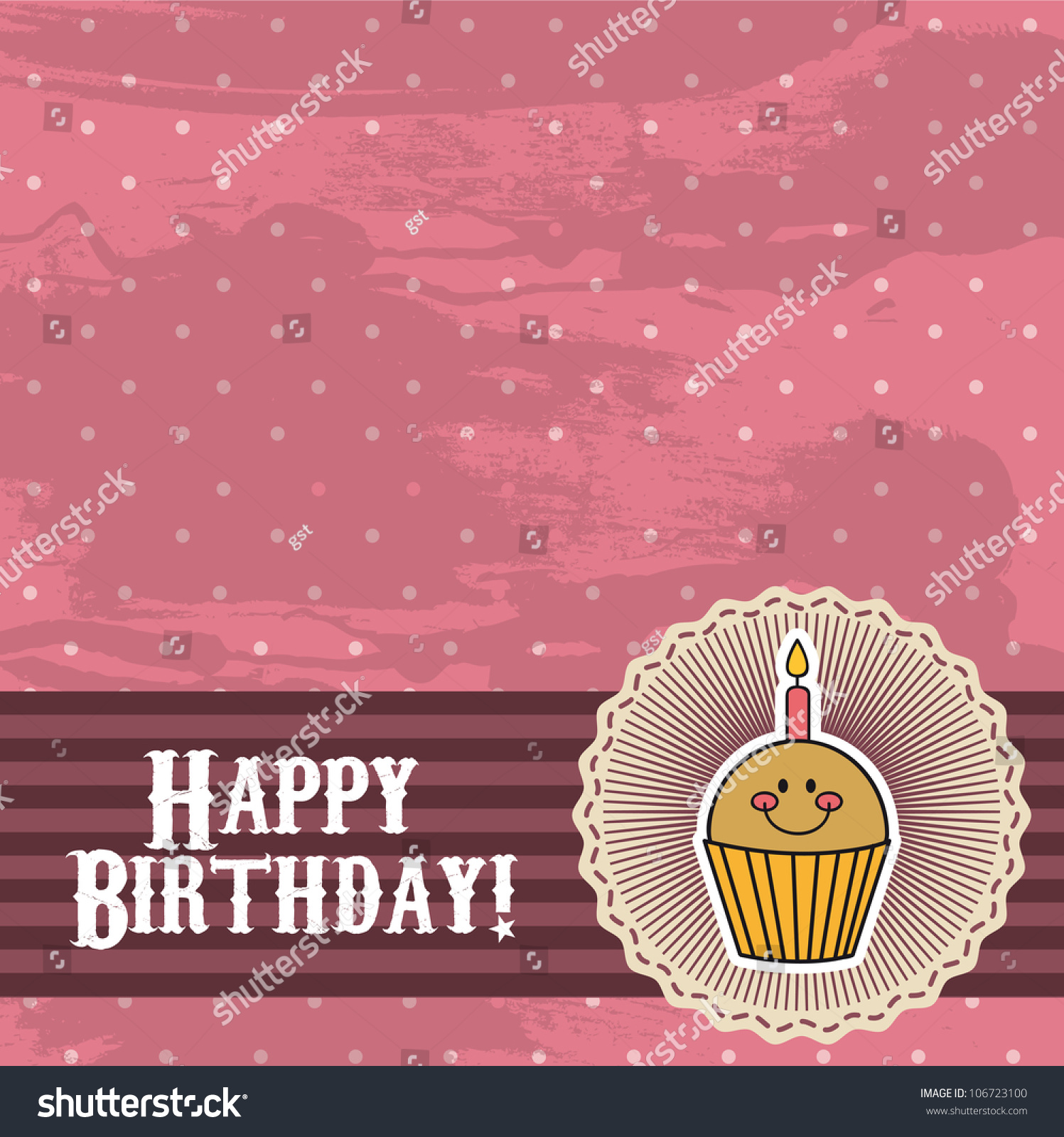 Pink Birthday Card Cup Cake Vector Stock Vector (Royalty Free ...