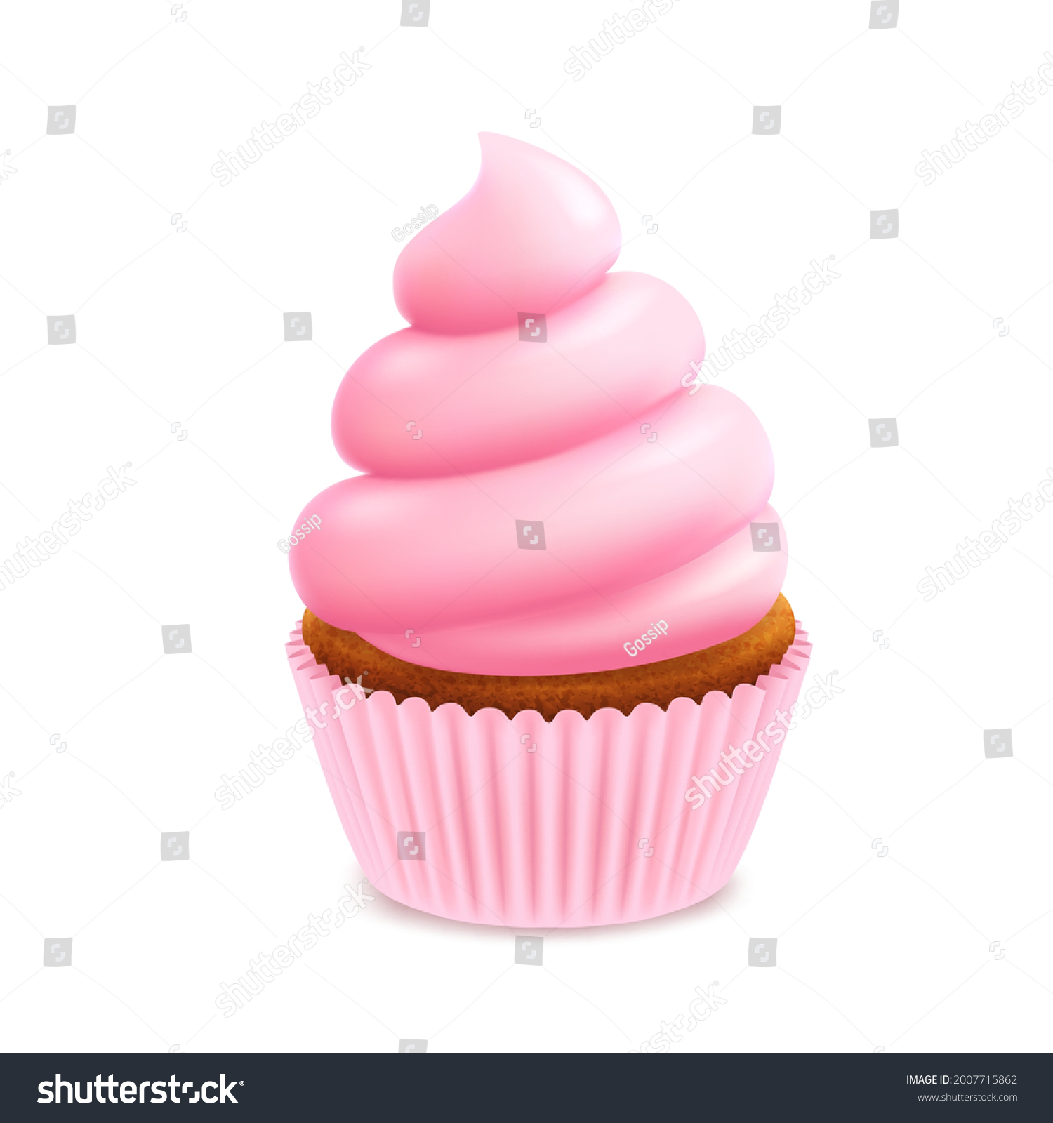 SVG of Pink cake with whipped cream, realistic vector cupcake. svg