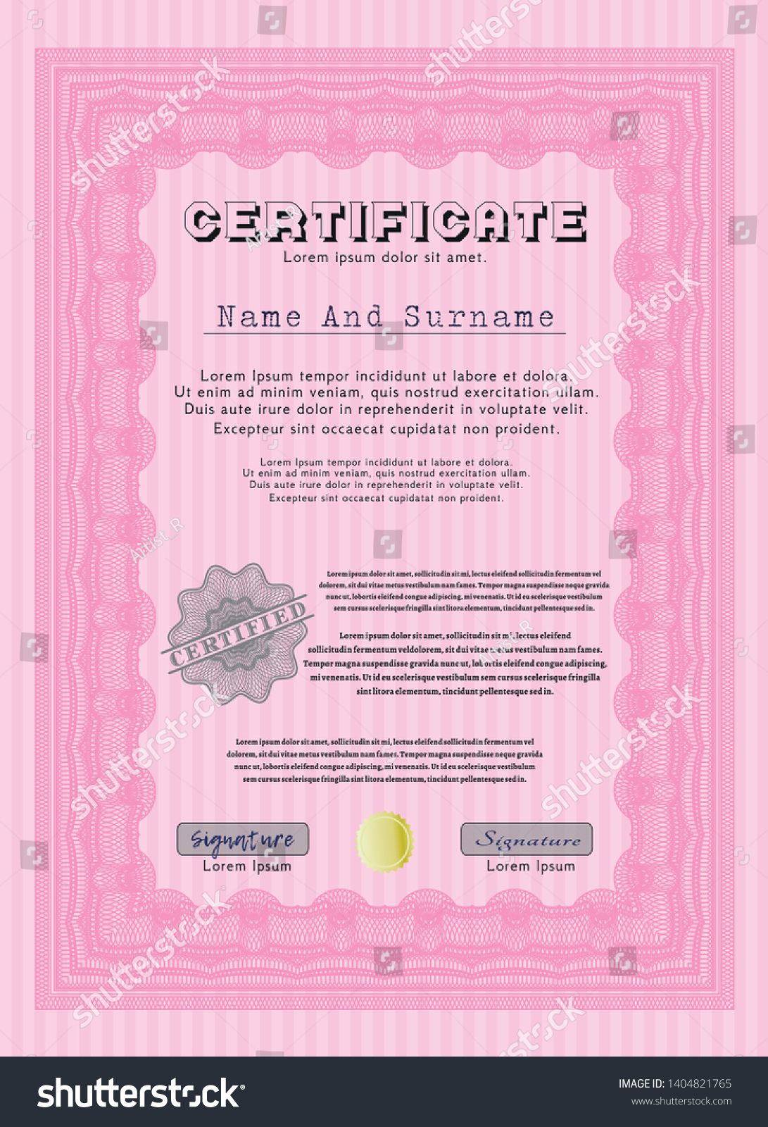 Pink Certificate Diploma Award Template Background Stock Vector ...