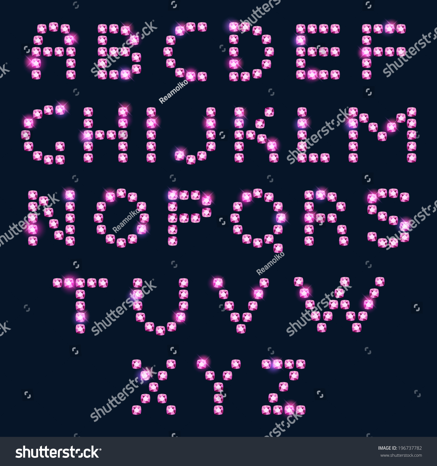 Pink Diamond Letters Alphabet On Dark Stock Vector (Royalty Free) 196737782