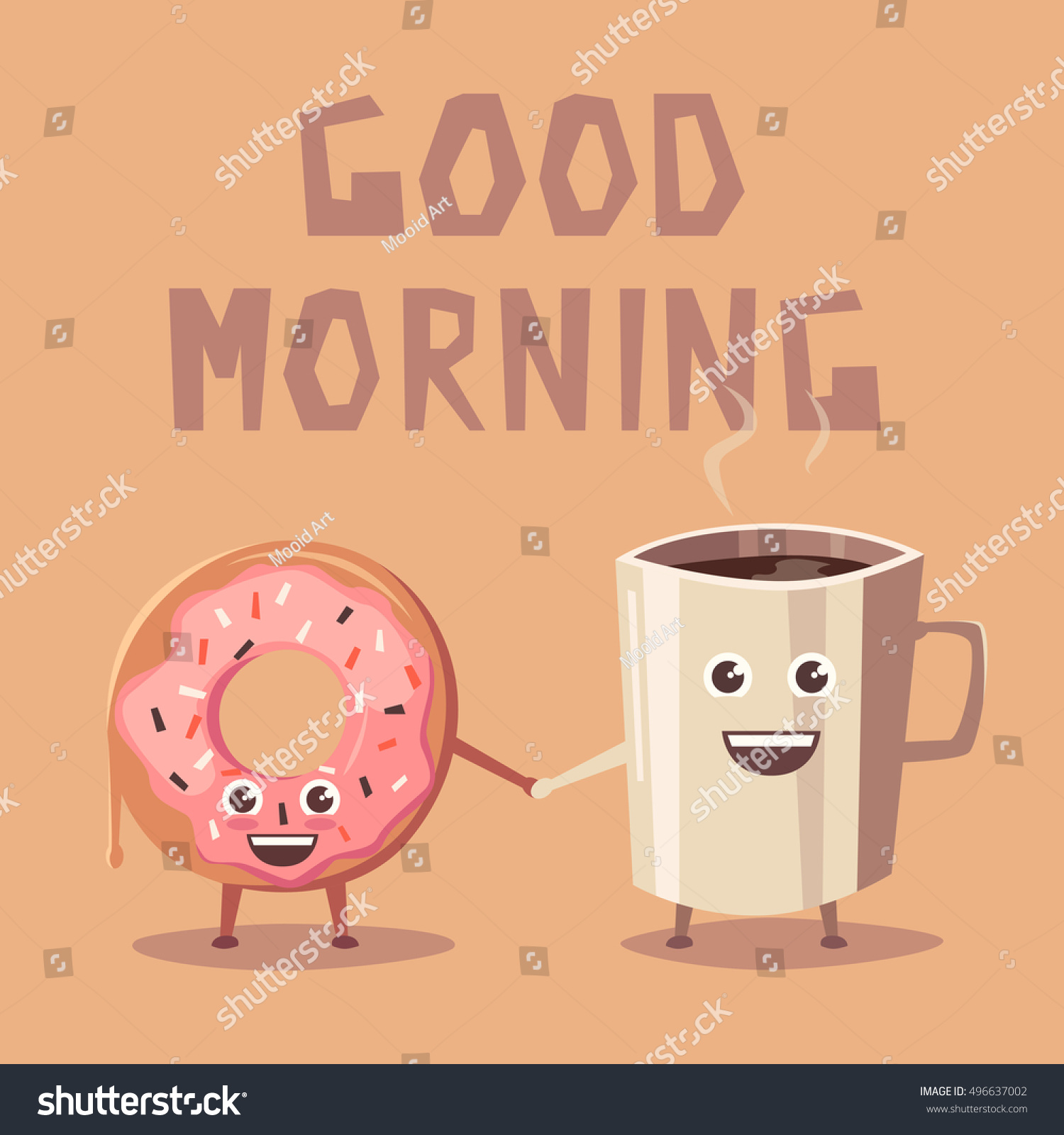 Pink Donut Coffee Character Cartoon Vector Royalty Free Stock Image