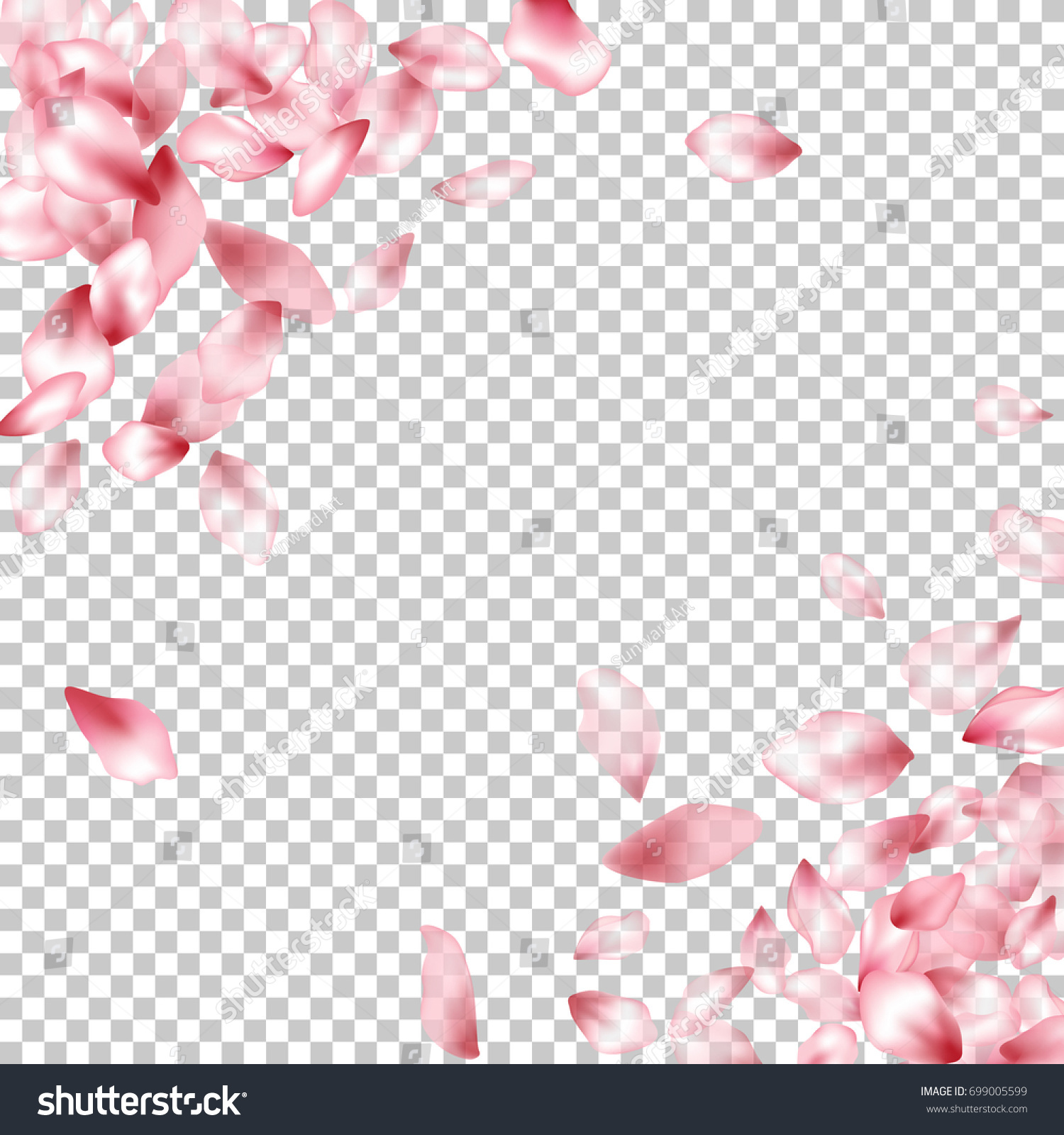 Pink Flower Petal Confetti Vector Corners Stock Vector 699005599