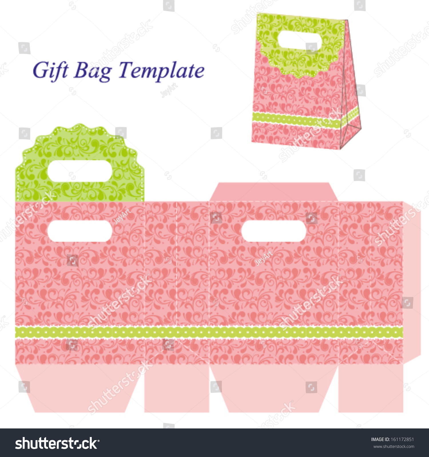 Pink Gift Bag Template With Floral Pattern. Vector Illustration ...