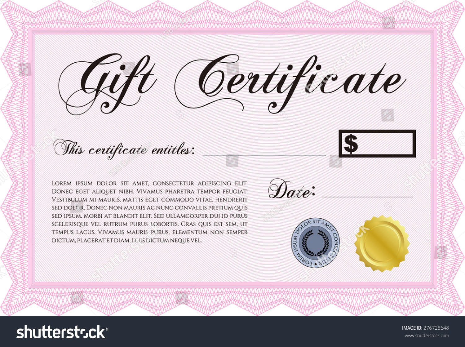 Pink Gift Certificate Template Stock Vector (Royalty Free) 24 With Pink Gift Certificate Template