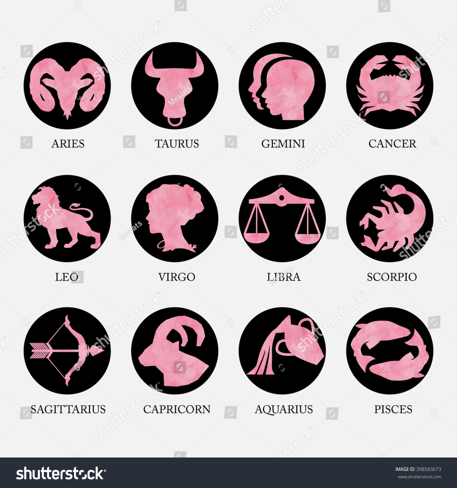 Pink Girls Geometric Polygon Zodiac Signs And Icons Stock Vector ...