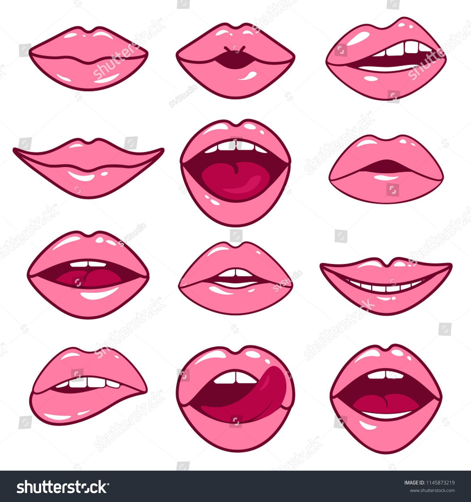 Pink Lips Cartoon Collection Woman Lip Stock Vector (Royalty Free ...