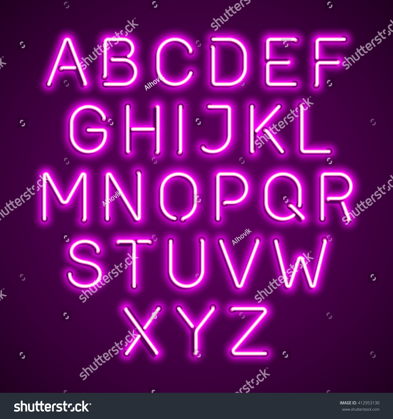 Pink Neon Light Glowing Alphabet. Vector. - 412953130 : Shutterstock