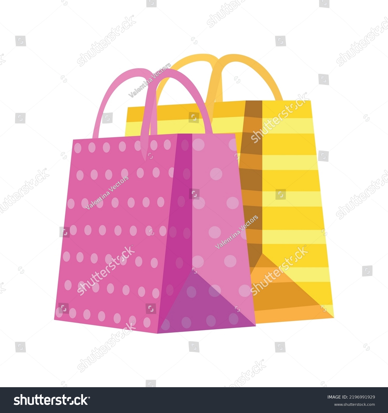 SVG of Pink polka dot and striped yellow shopping bags vector emoji illustration svg