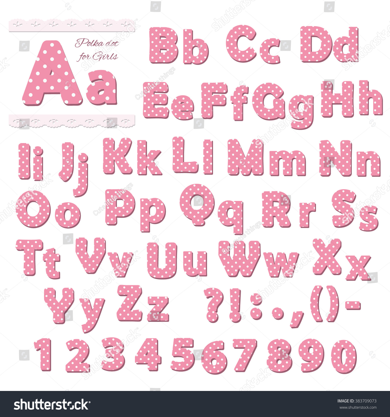 Pink Polka Dot Font For Girls. Stock Vector 383709073 : Shutterstock