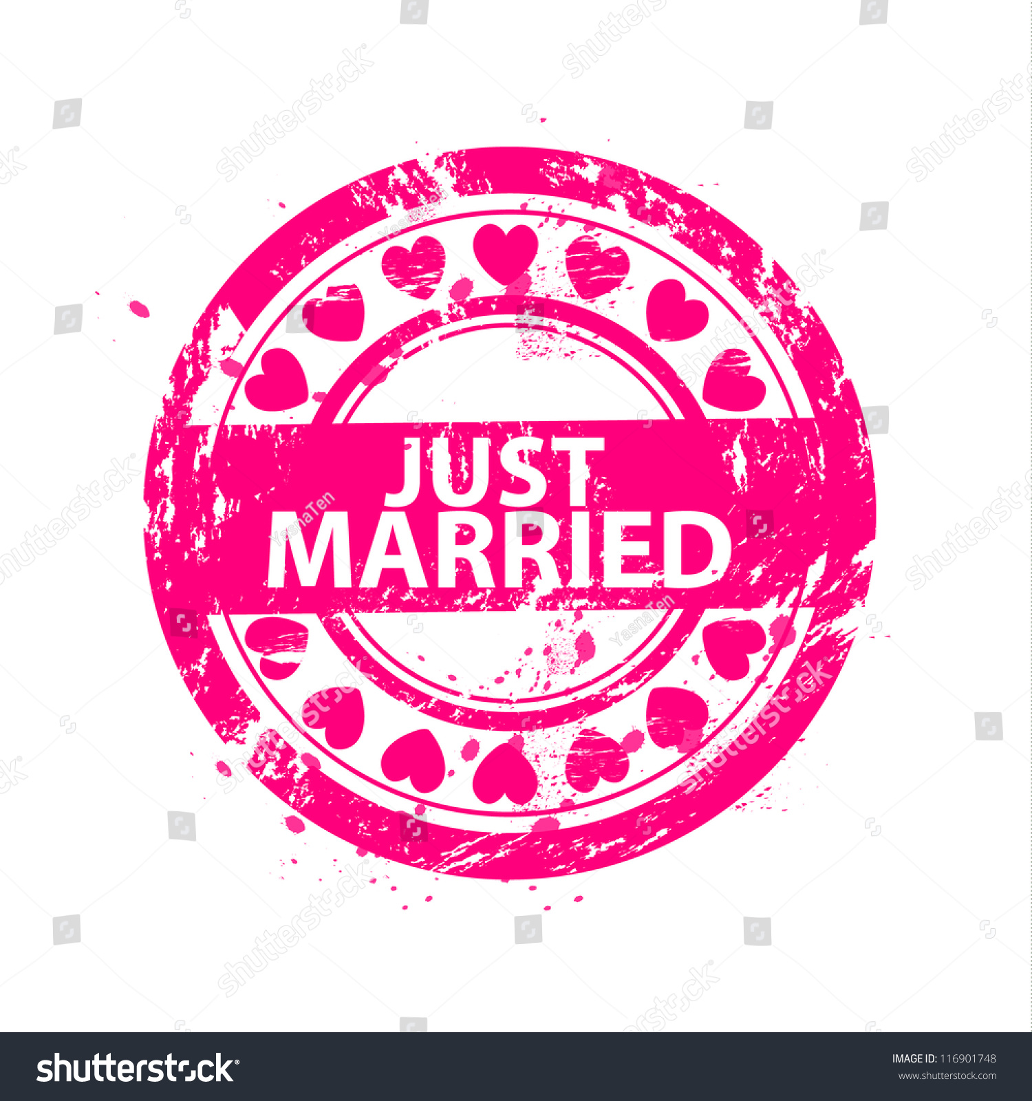 Pink Romantic Just Married Stamps Stock Vector Illustration 116901748 ...