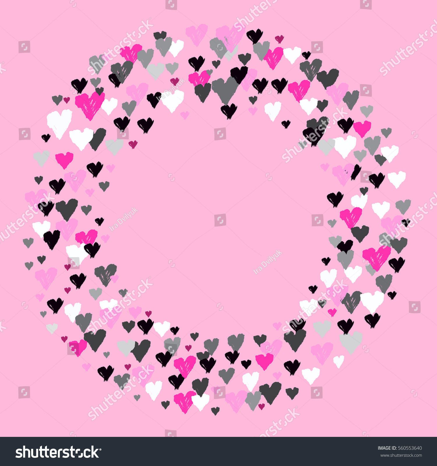 Pink Round Circle Border Frame Hearts Stock Vector Royalty Free