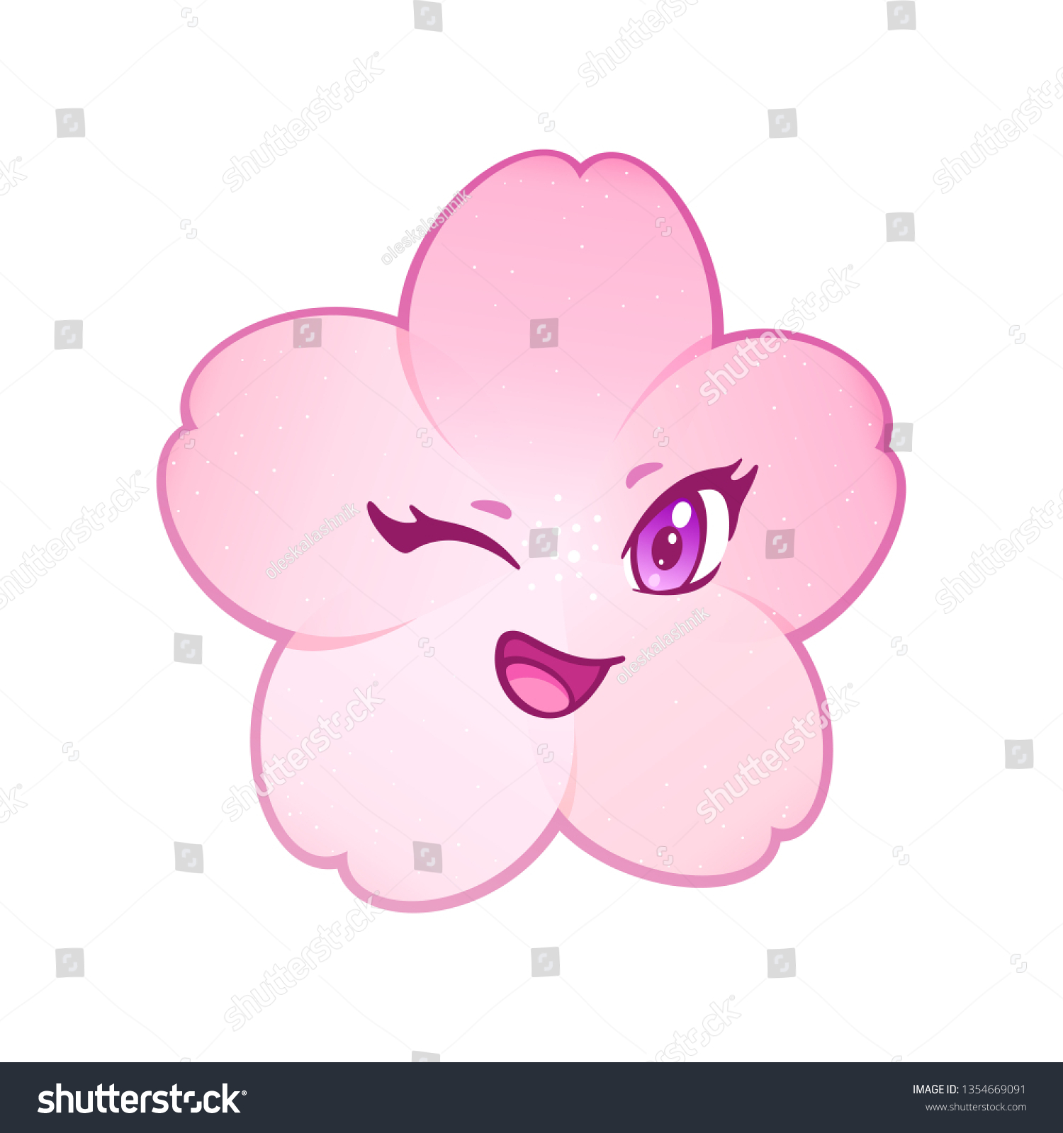 Pink Sakura Blossom Emoji Winking Smiley Stock Vector Royalty Free