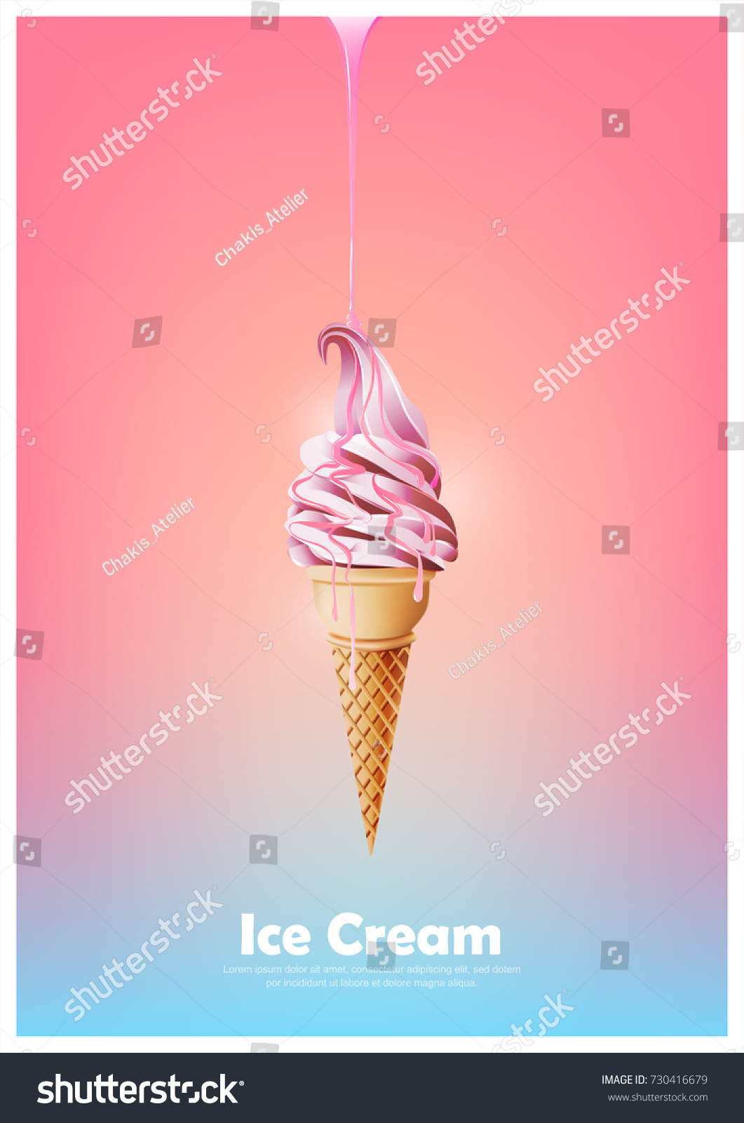 ピンクのソフトクリームコーン 溶かしたピンクのシロップ イチゴのミルクフレーバー ベクターイラスト のベクター画像素材 ロイヤリティフリー