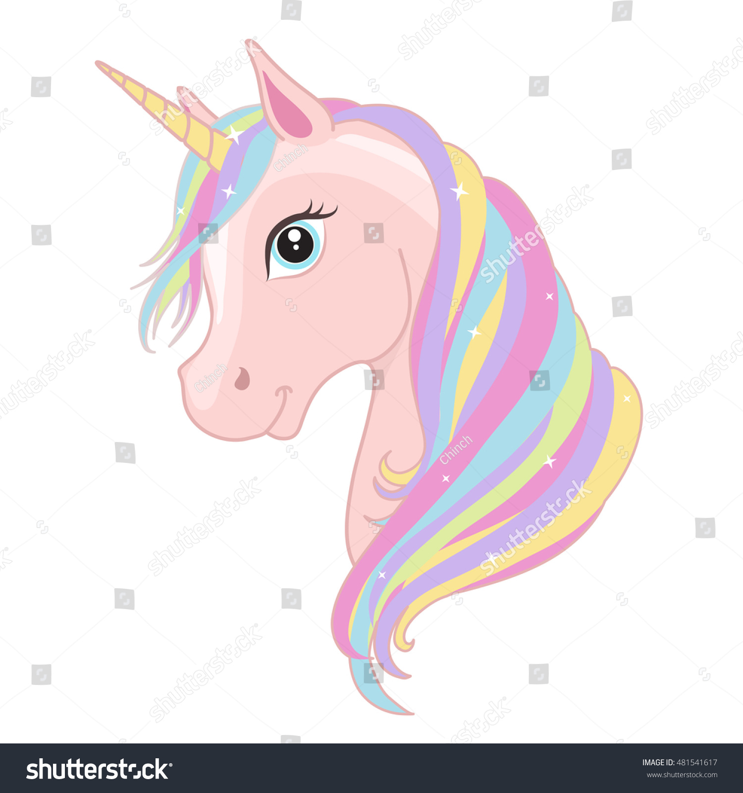 Pink Unicorn Head Rainbow Mane Horn Stock Vector (Royalty Free ...