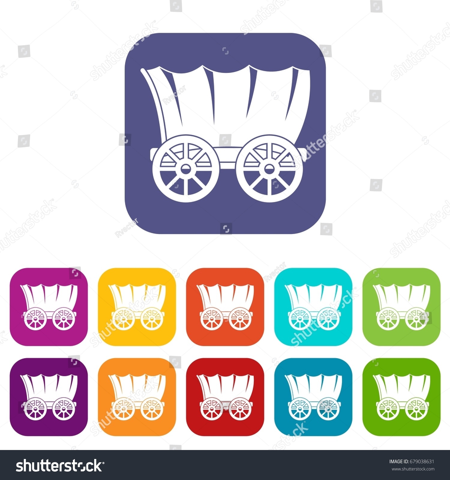 SVG of Pioneer covered wagon icons set vector. Illustration in flat style of pioneer covered wagon icons set in colors red, blue, green and other svg