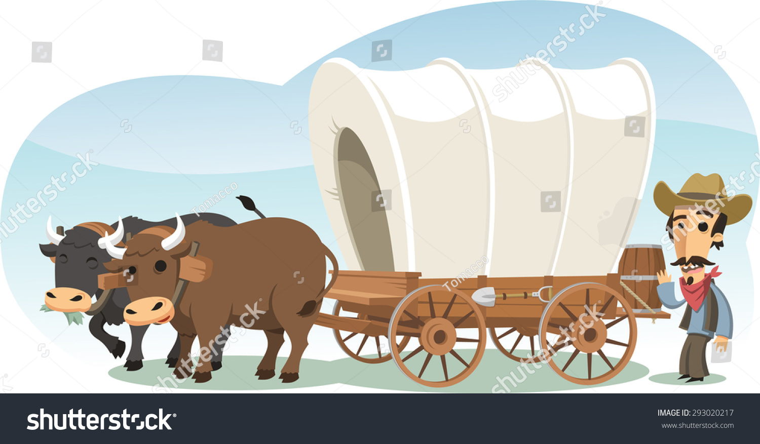 SVG of Pioneer with animal drawn wagon, vector cartoon illustration svg